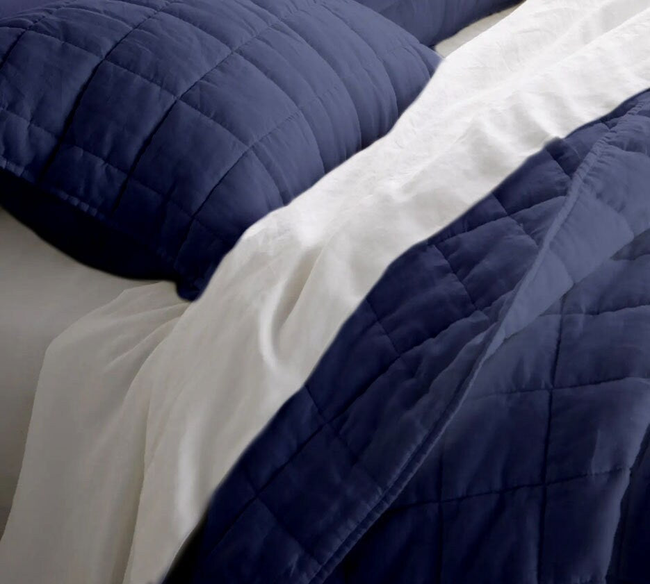 Navy Blue - 3-Piece Quilt Bedding with Pillowcases | Lightweight Blanket | Cotton Filling | PureCottonSateen, PureLinen or LinenCottonMix-4