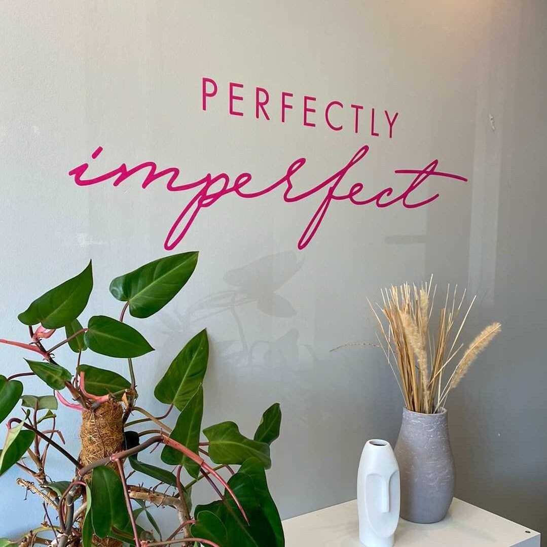 Perfectly Imperfect, Affirmation Wall Decal, Positive Affirmation Vinyl Sticker, Beauty Salon Wall Stickers, Cafe Wall Decor, SKU:PRIM-0