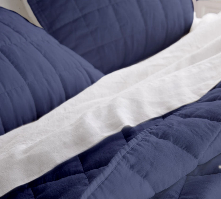 Navy Blue - 3-Piece Quilt Bedding with Pillowcases | Lightweight Blanket | Cotton Filling | PureCottonSateen, PureLinen or LinenCottonMix-3