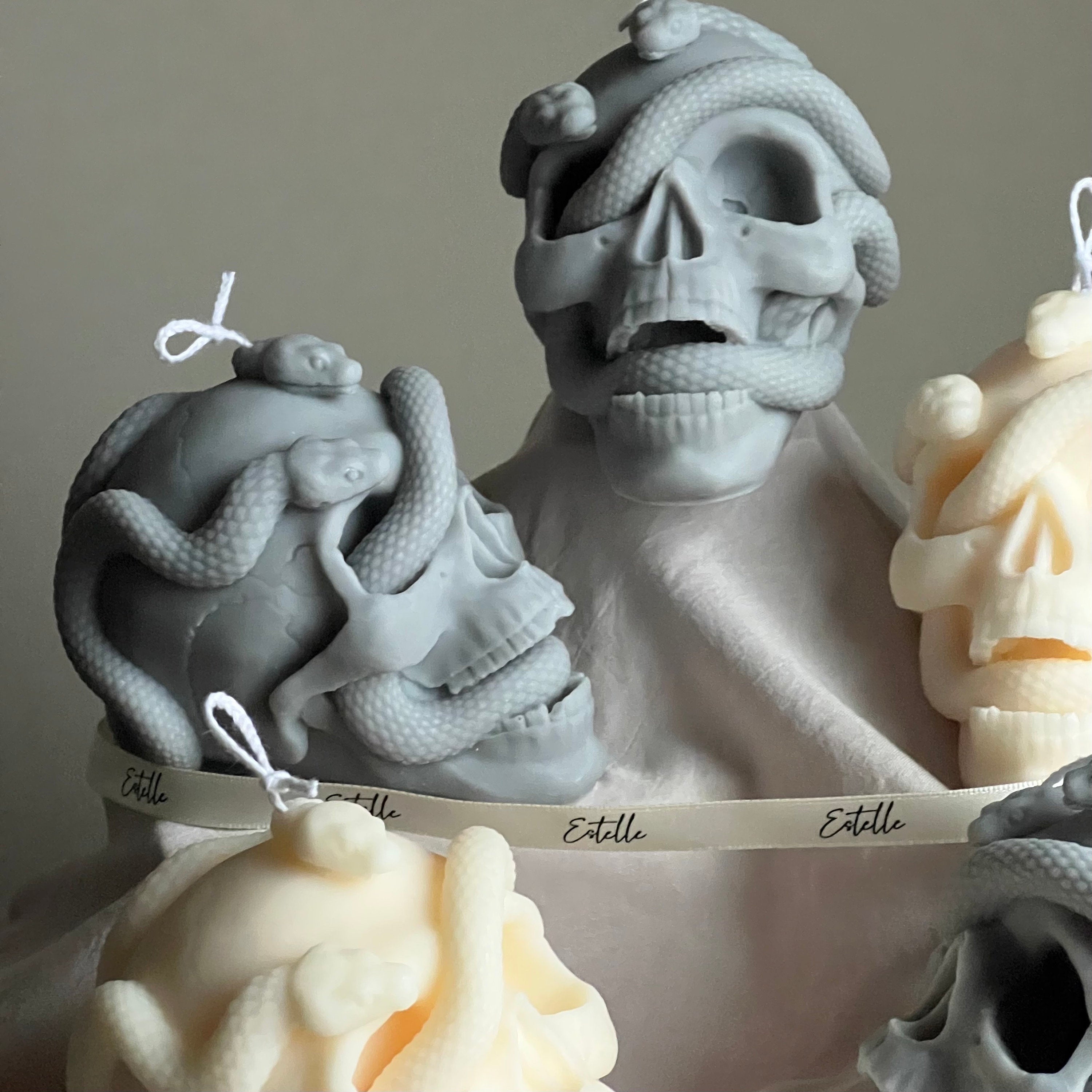 Halloween Skull With Snakes Candle-2