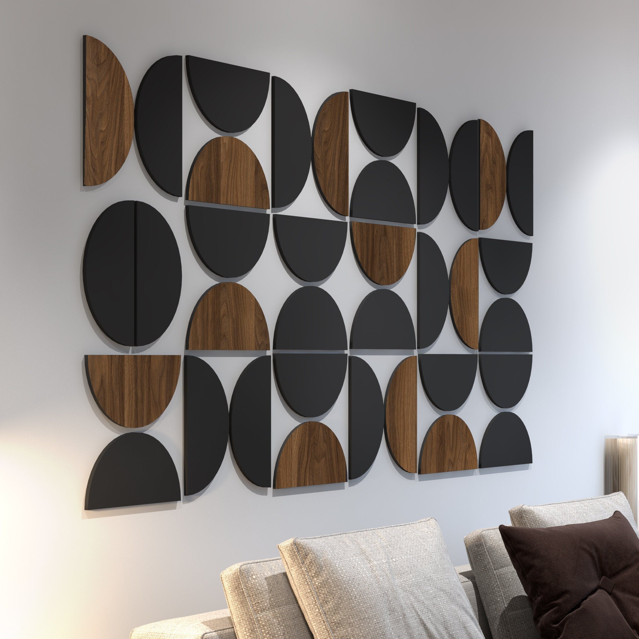 Half Circles Textured Dark Wood Imitation, 3D Geometric Wall Art, Wall Panels, Mid-Century Modern, SKU:WOCI-1