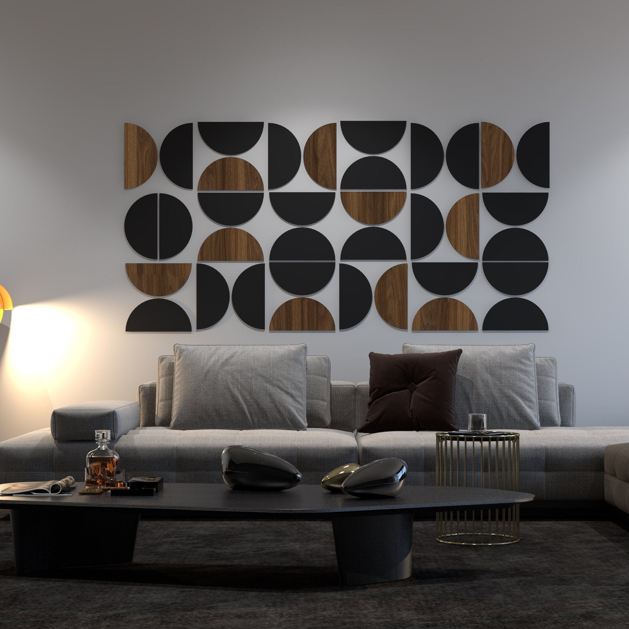 Half Circles Textured Dark Wood Imitation, 3D Geometric Wall Art, Wall Panels, Mid-Century Modern, SKU:WOCI-0