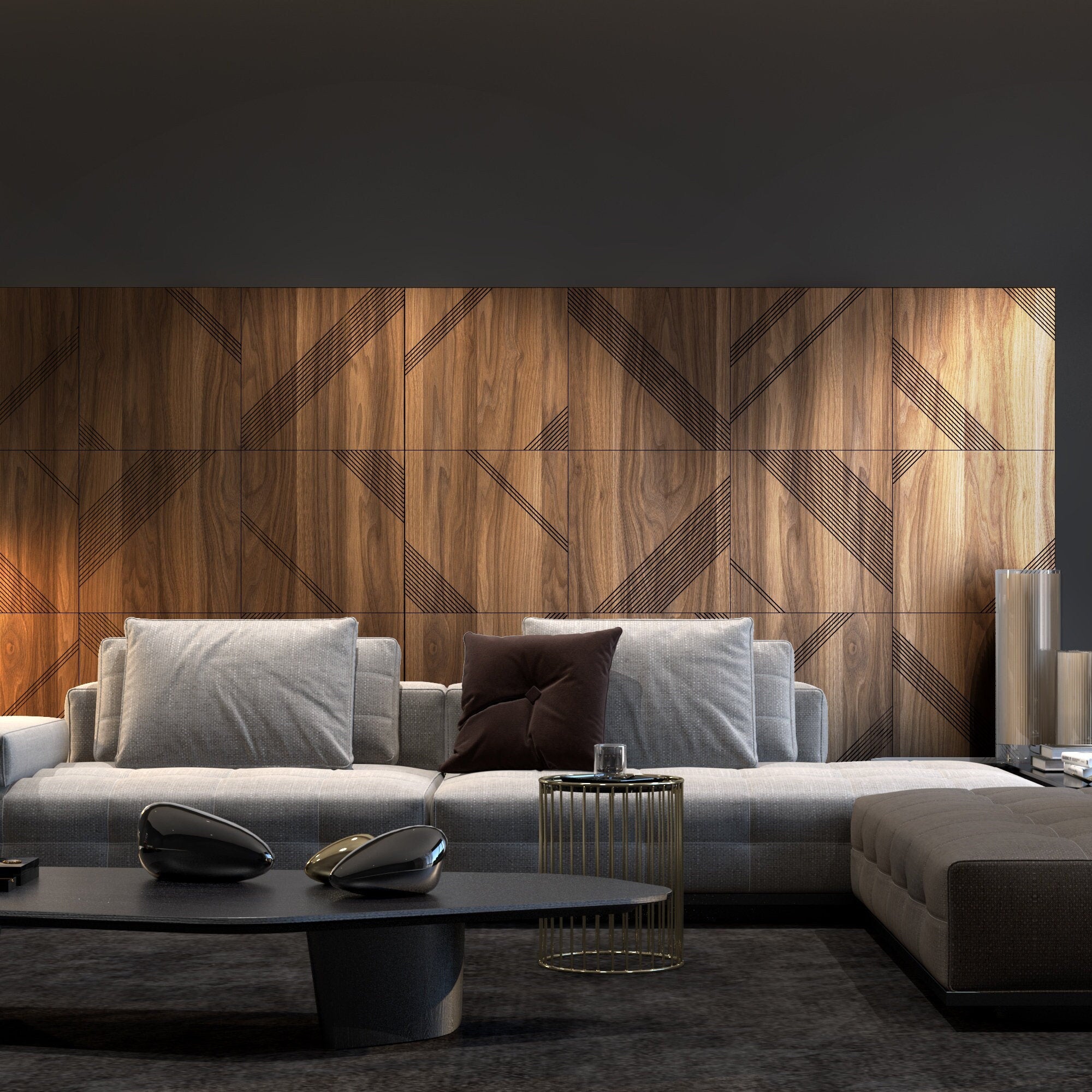 Modular Dark Wood Wall Panels, Accent Wall Panel, Decorative Wall Panels, Easy Installation, SKU:MOOS-0