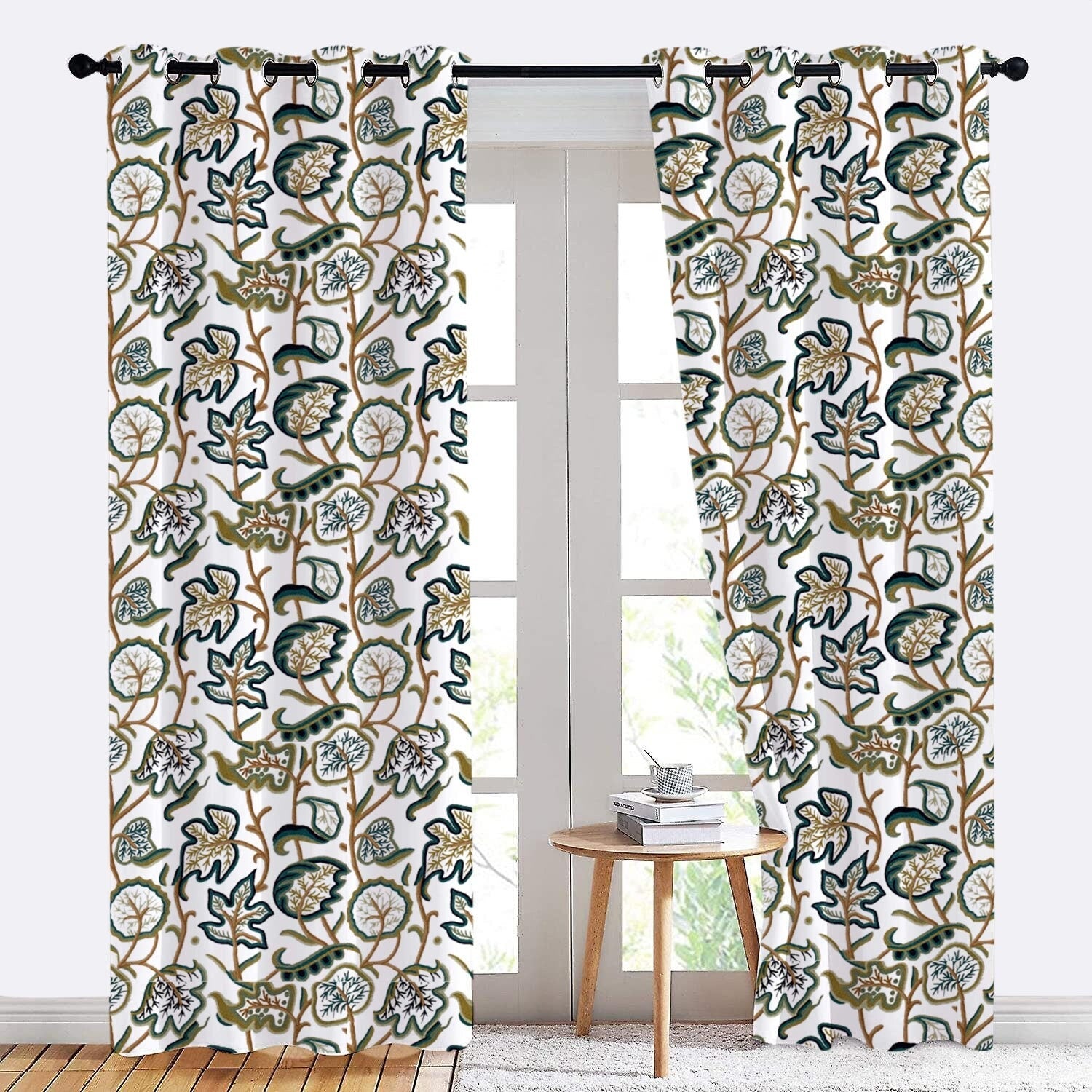 Jade - Set of 2 Panels Crewel Embroidered Curtains | Linen Cotton Mix | Fully Embroidered | Lined-1