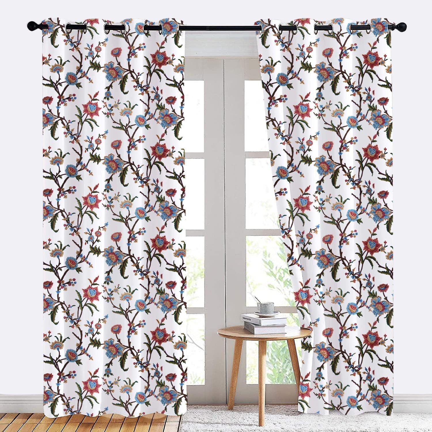 Jane - Set of 2 Panels Crewel Embroidered Curtains | Linen Cotton Mix | Fully Embroidered | Lined-2