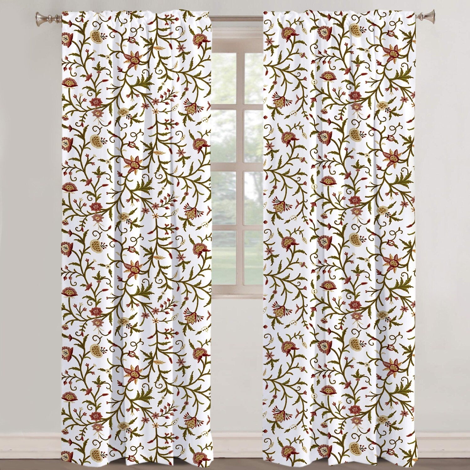 Maia - Set of 2 Panels Crewel Embroidered Curtains | Linen Cotton Mix | Fully Embroidered | Lined-2