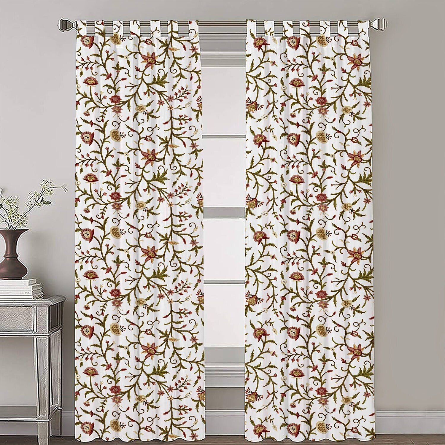 Maia - Set of 2 Panels Crewel Embroidered Curtains | Linen Cotton Mix | Fully Embroidered | Lined-0