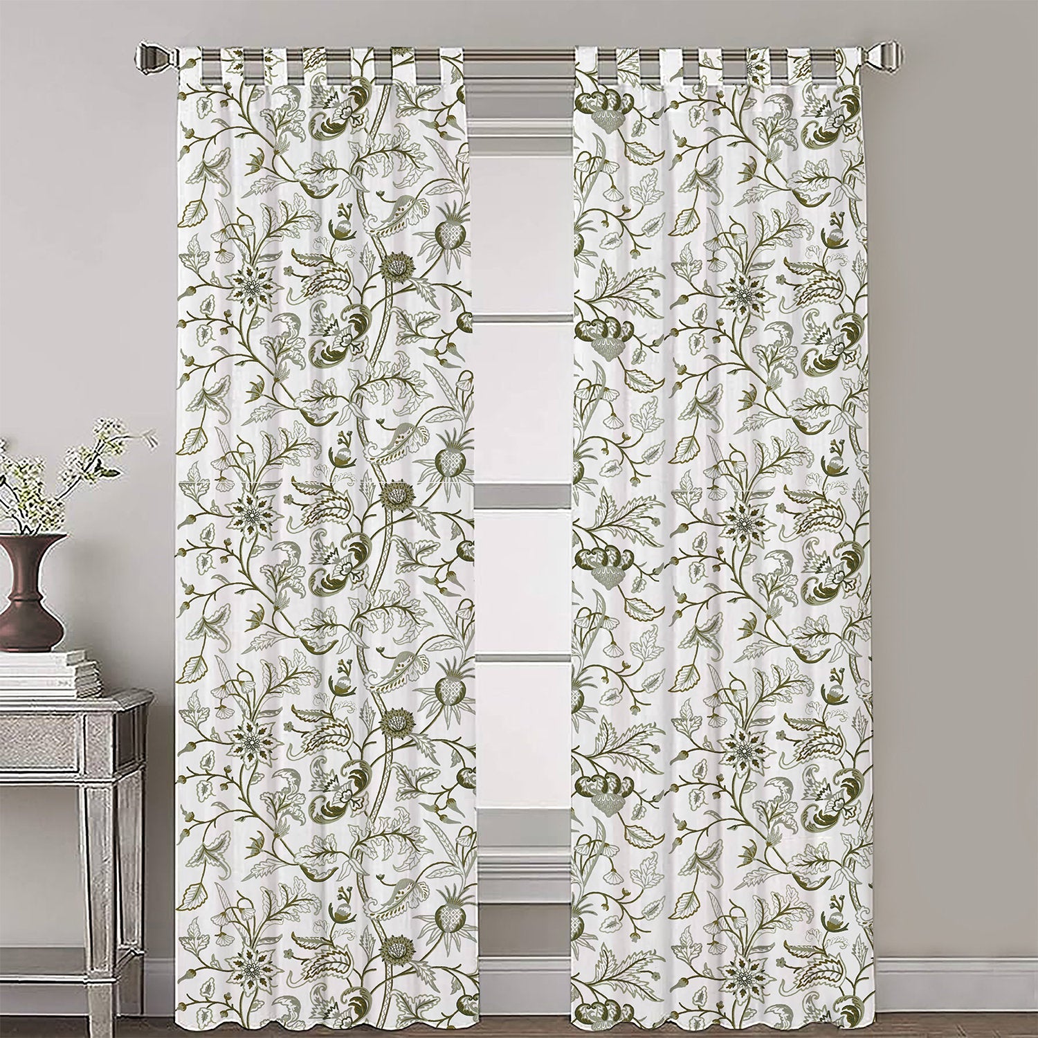 Selena - Set of 2 Panels Crewel Embroidered Curtains | Linen Cotton Mix | Fully Embroidered | Lined-0