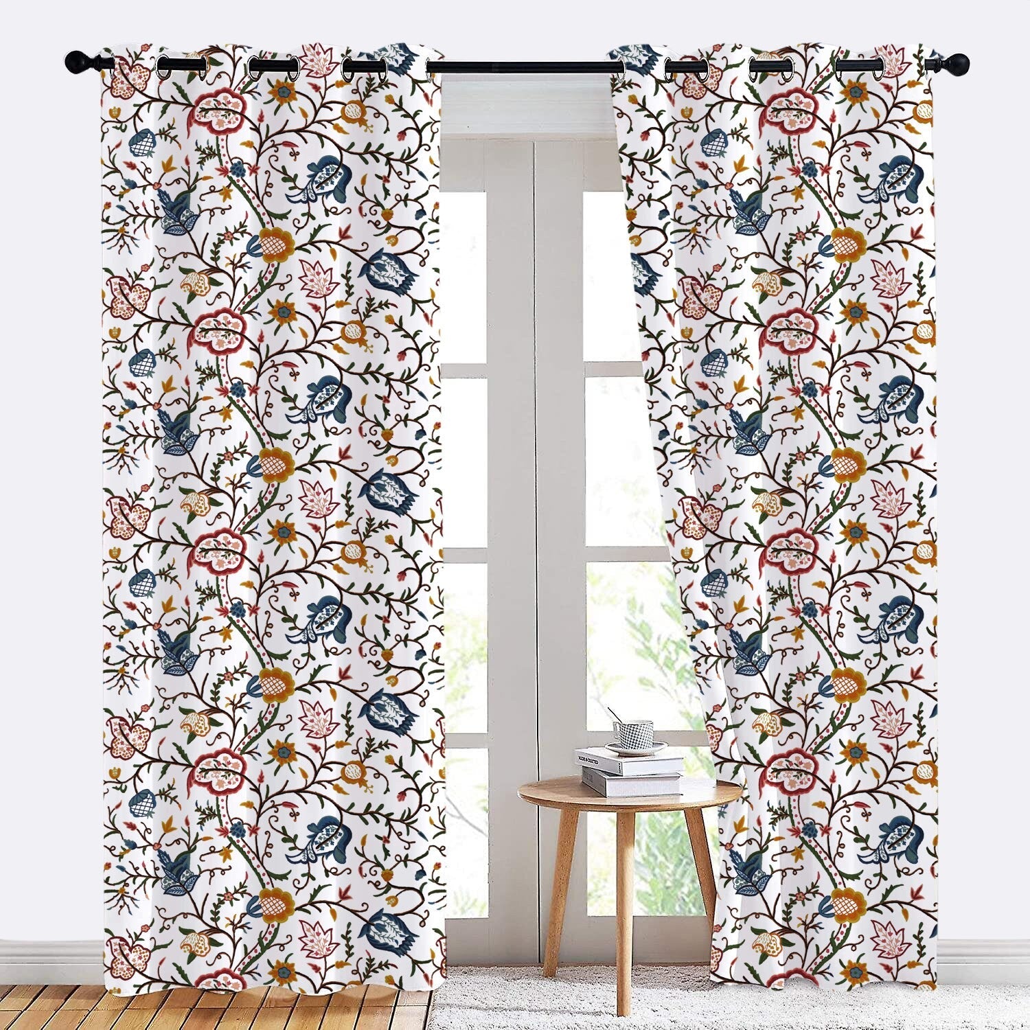 Jolene - Set of 2 Panels Crewel Embroidered Curtains | Linen Cotton Mix | Fully Embroidered | Lined-0