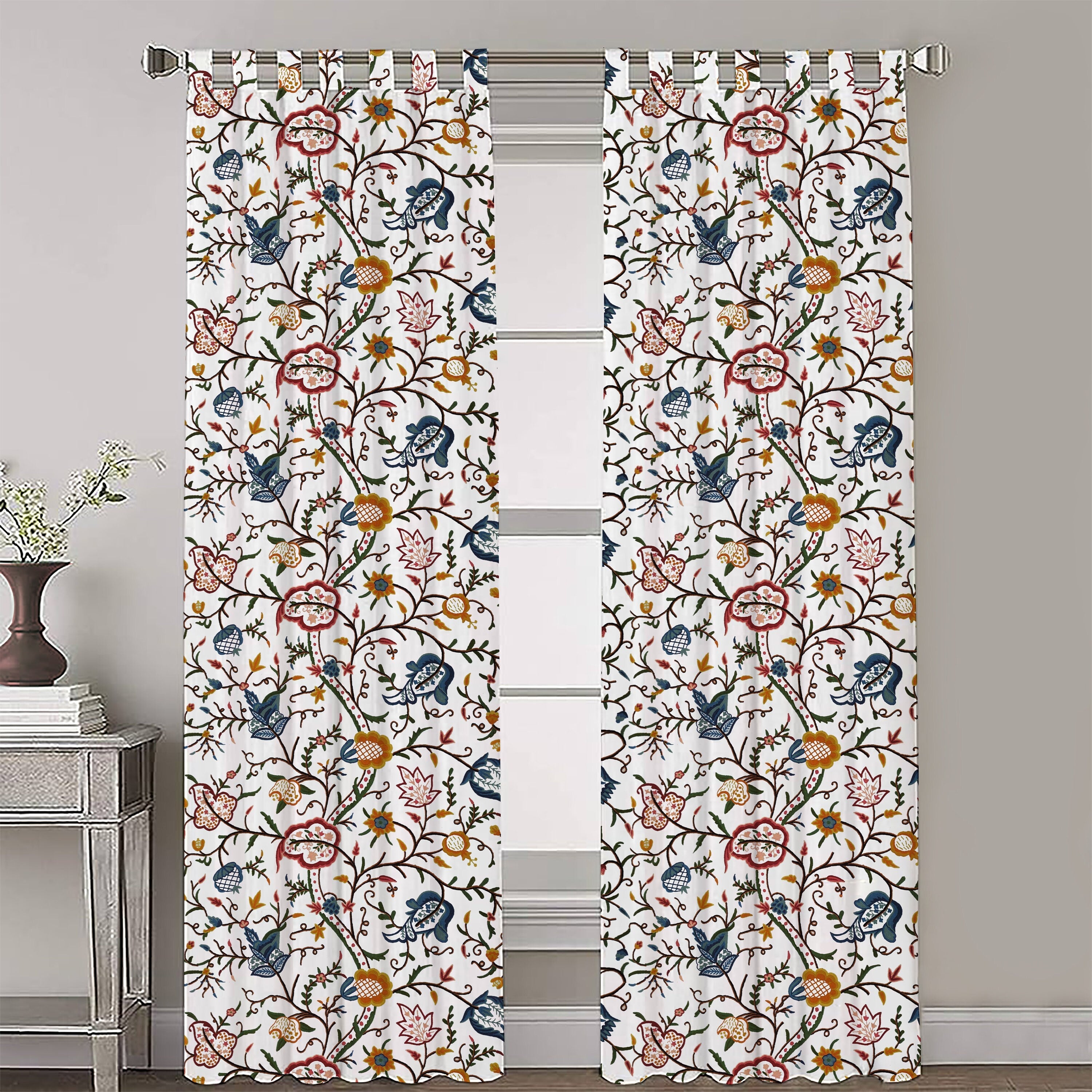 Jolene - Set of 2 Panels Crewel Embroidered Curtains | Linen Cotton Mix | Fully Embroidered | Lined-2