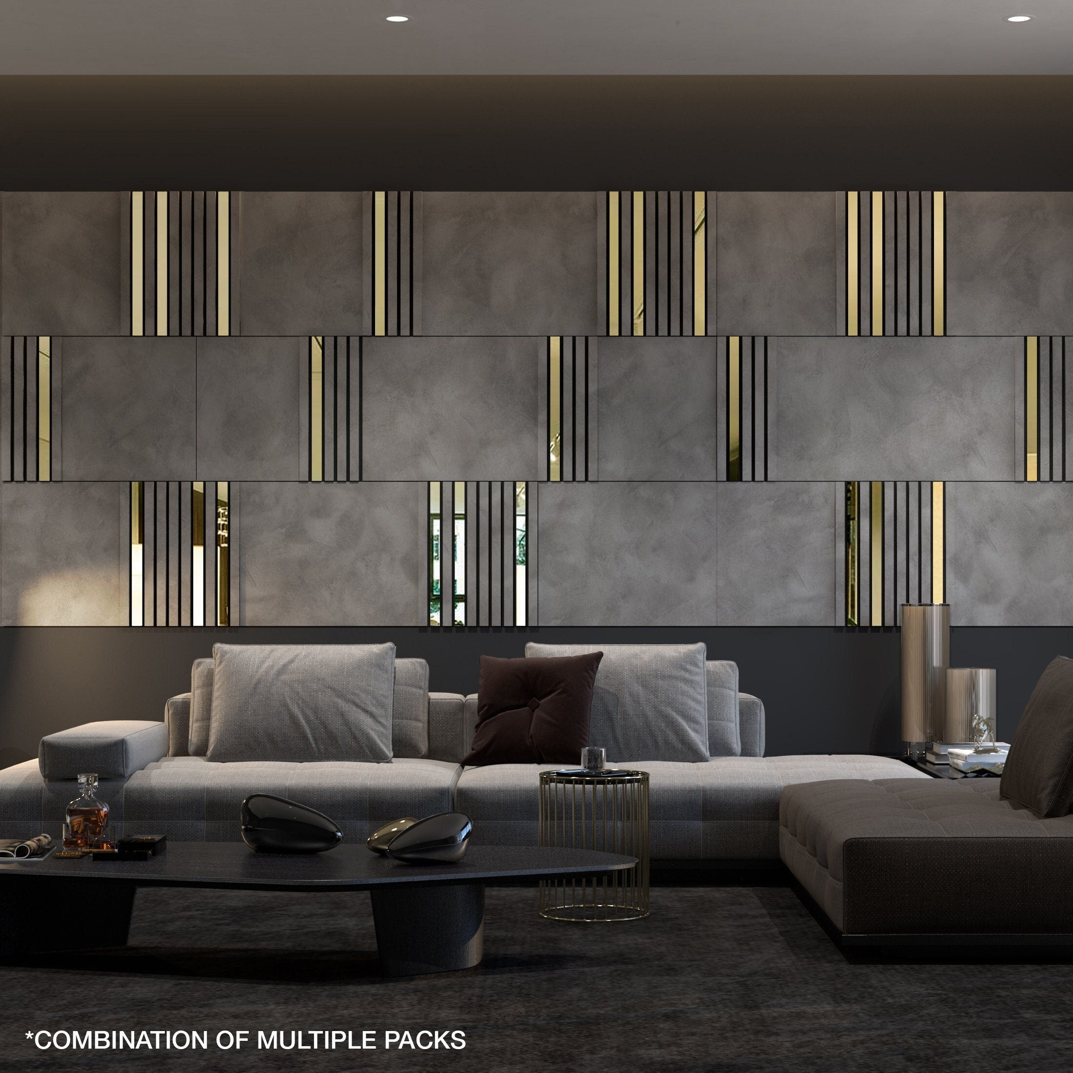 Modular Wall Panels Concrete and Gold Mirror, 3D Wall Panels, Modern Wall Panels, Large Wall Panels, SKU:MDCG-0