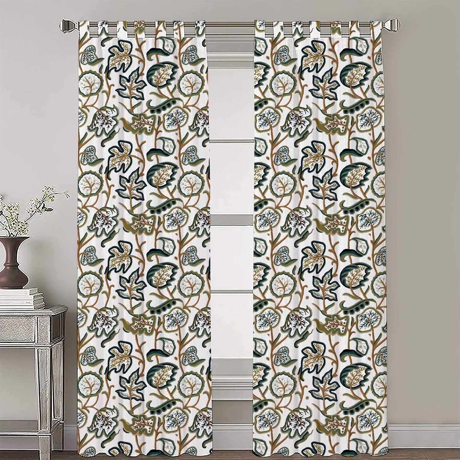 Jade - Set of 2 Panels Crewel Embroidered Curtains | Linen Cotton Mix | Fully Embroidered | Lined-0