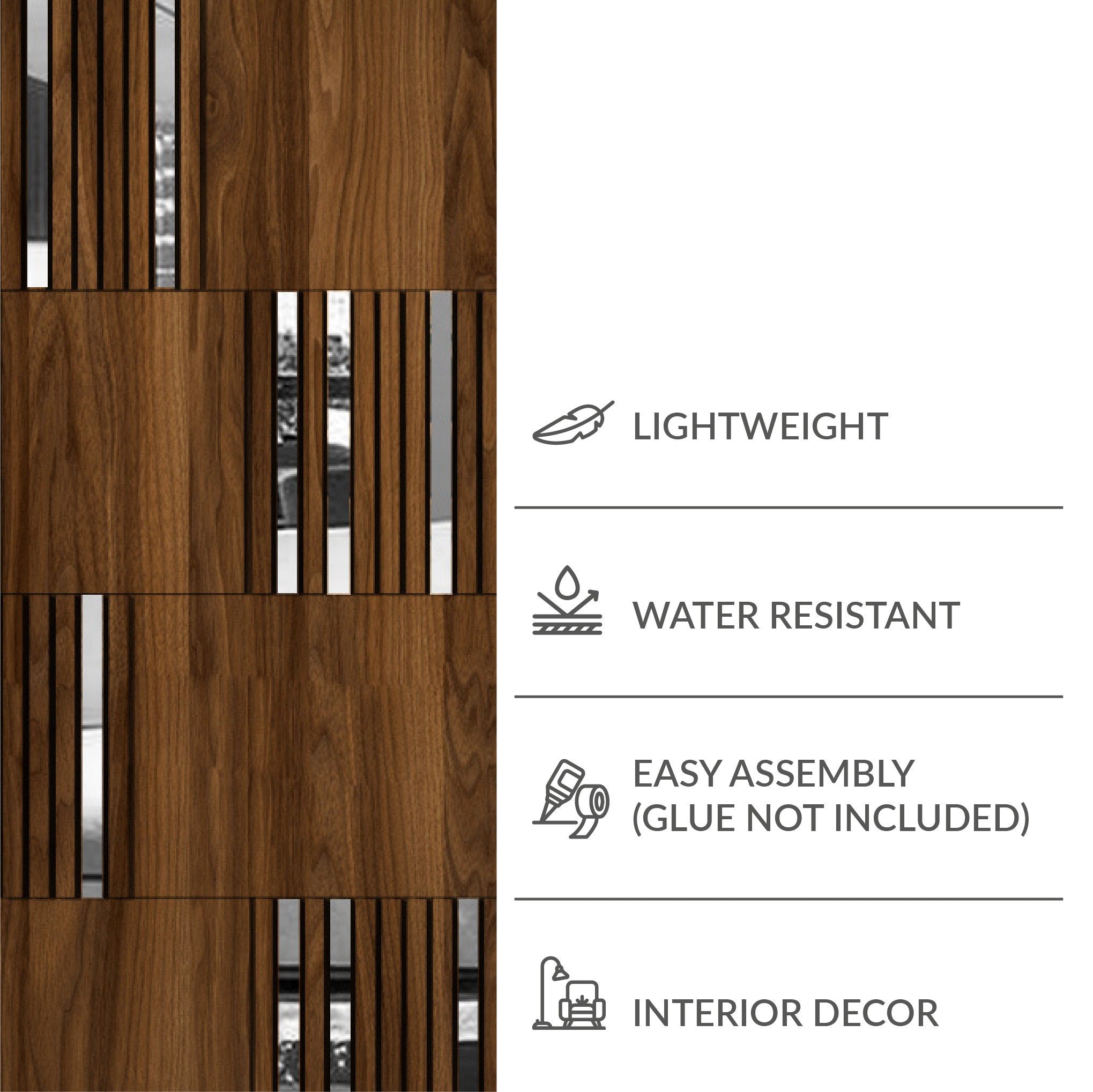 Modular Wall Panels Dark Wood and Silver Mirror, 3D Wall Panels, Modern Wall Panels, Large Wall Panels, SKU:MDWS-1