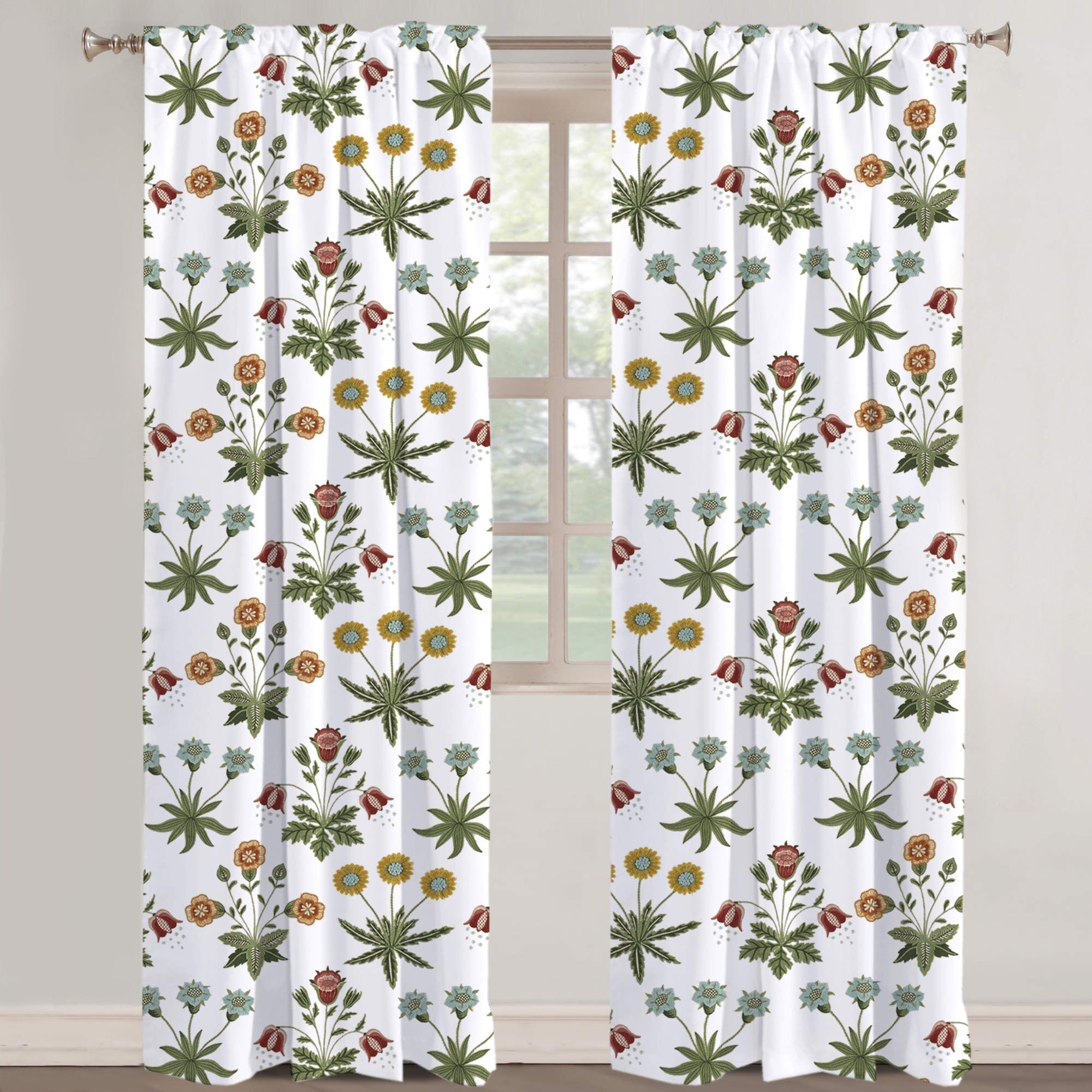 Jolie - Set of 2 Panels Crewel Embroidered Curtains | Linen Cotton Mix | Fully Embroidered | Lined-2