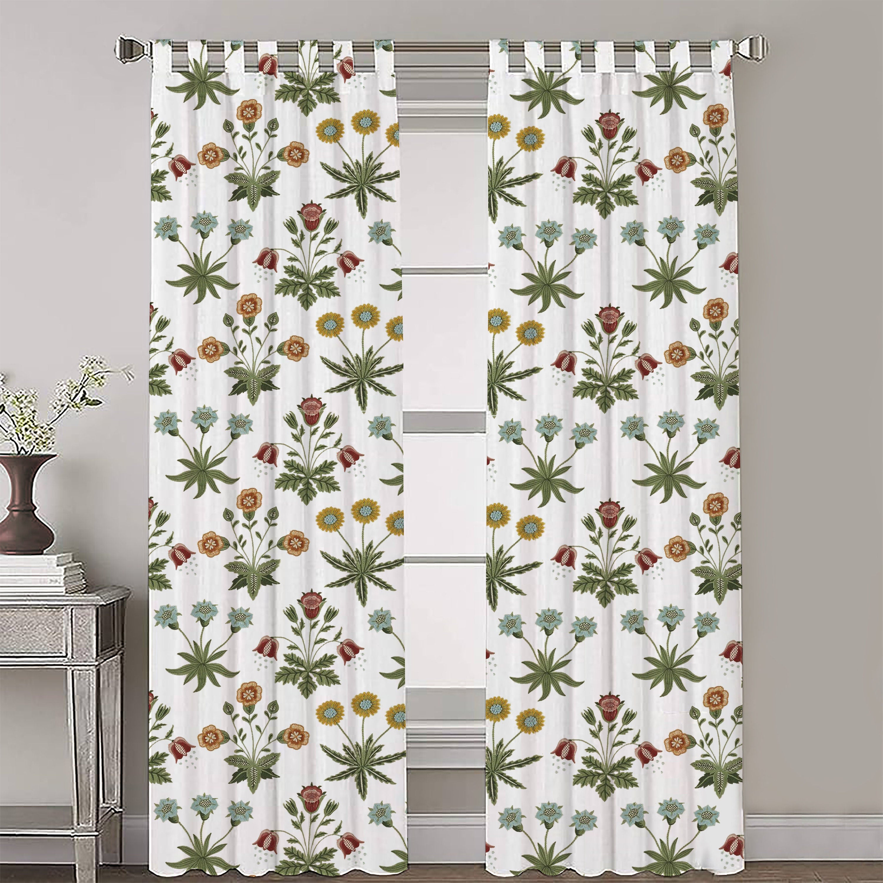 Jolie - Set of 2 Panels Crewel Embroidered Curtains | Linen Cotton Mix | Fully Embroidered | Lined-0