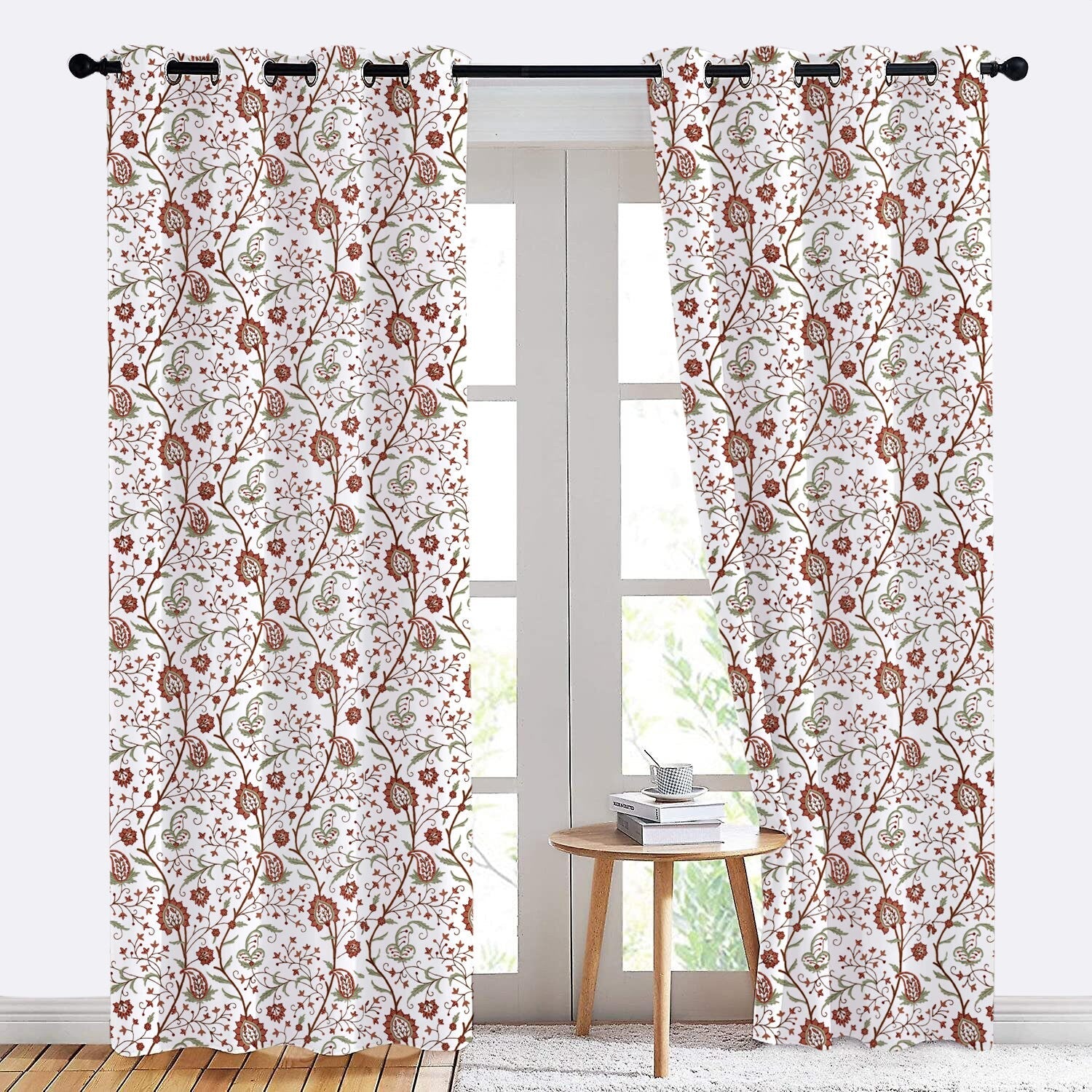 Maria - Set of 2 Panels Crewel Embroidered Curtains | Linen Cotton Mix | Fully Embroidered | Lined-2