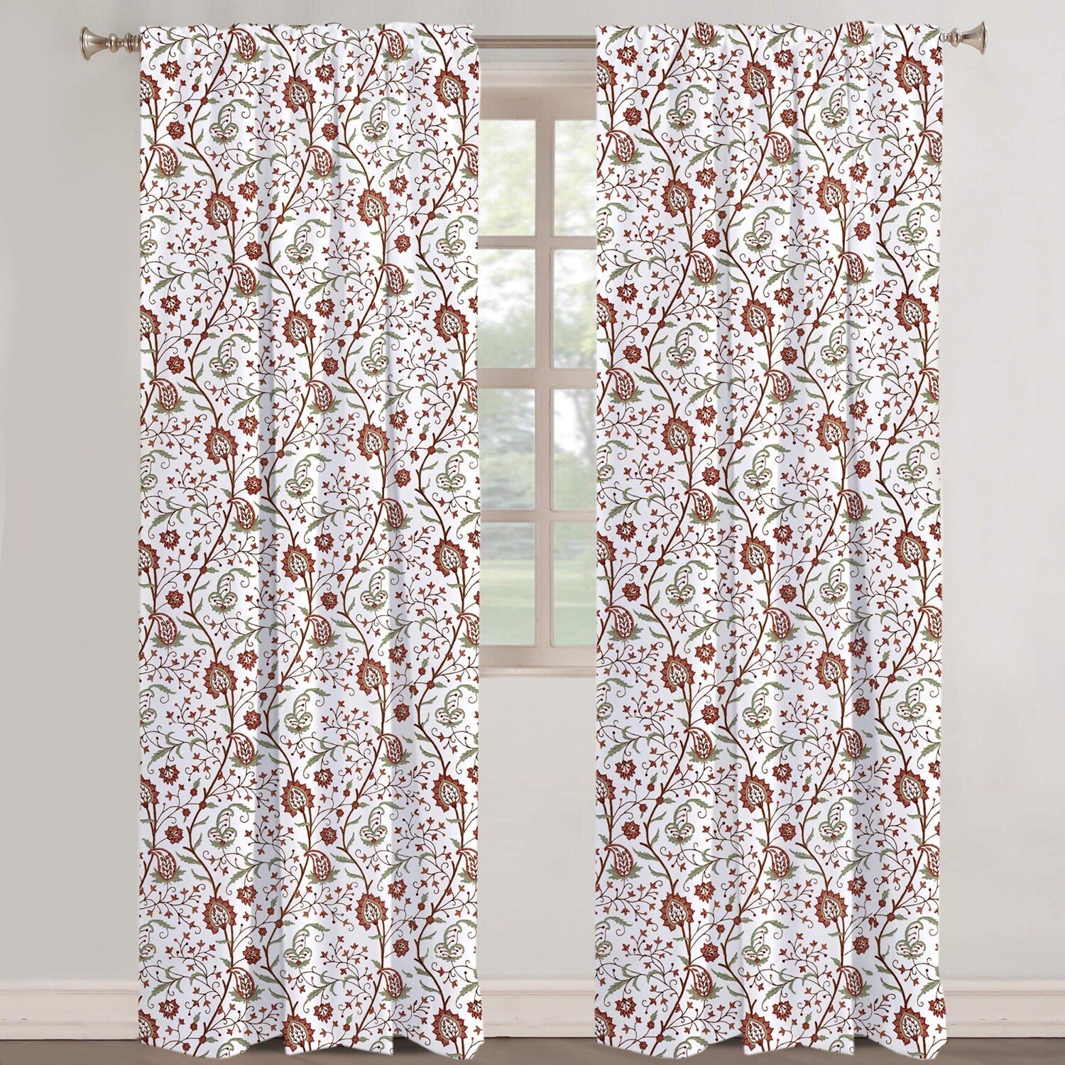 Maria - Set of 2 Panels Crewel Embroidered Curtains | Linen Cotton Mix | Fully Embroidered | Lined-1