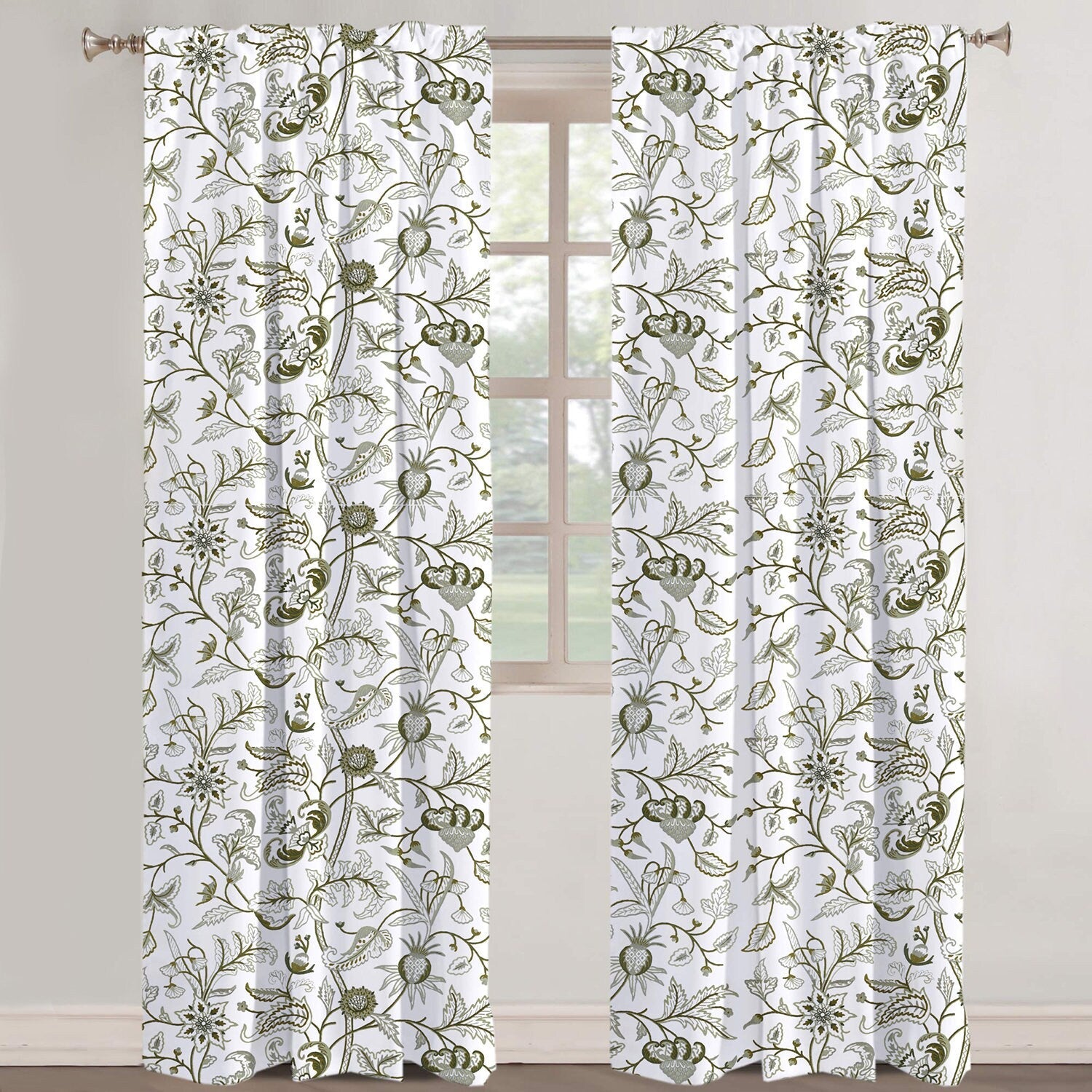 Selena - Set of 2 Panels Crewel Embroidered Curtains | Linen Cotton Mix | Fully Embroidered | Lined-1