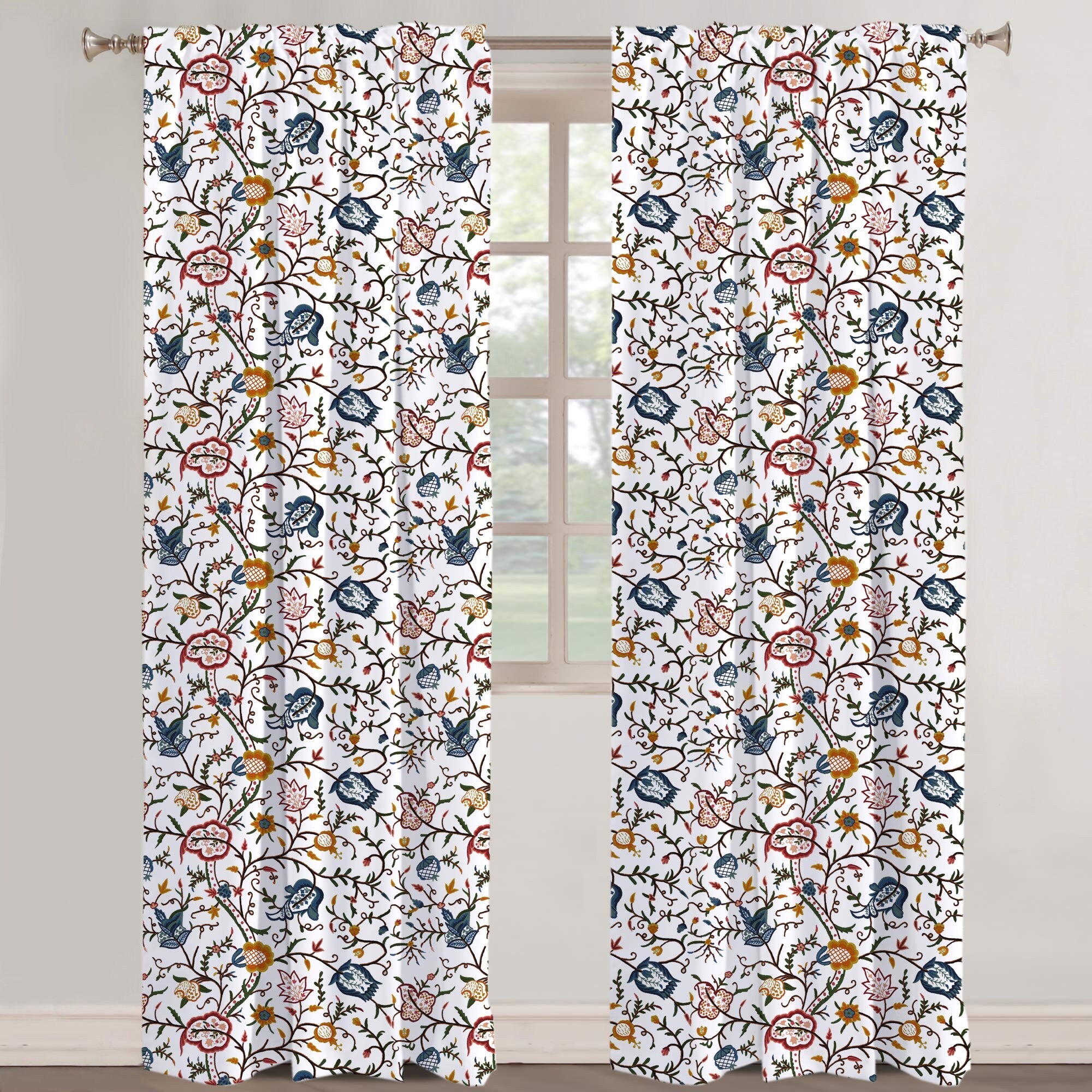 Jolene - Set of 2 Panels Crewel Embroidered Curtains | Linen Cotton Mix | Fully Embroidered | Lined-1