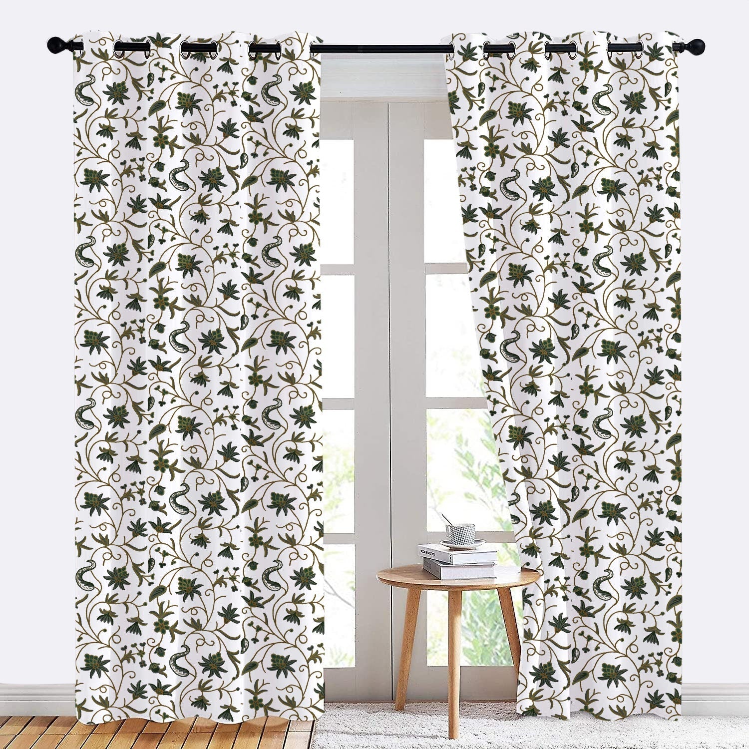 Sylvie - Set of 2 Panels Crewel Embroidered Curtains | Linen Cotton Mix | Fully Embroidered | Lined-2