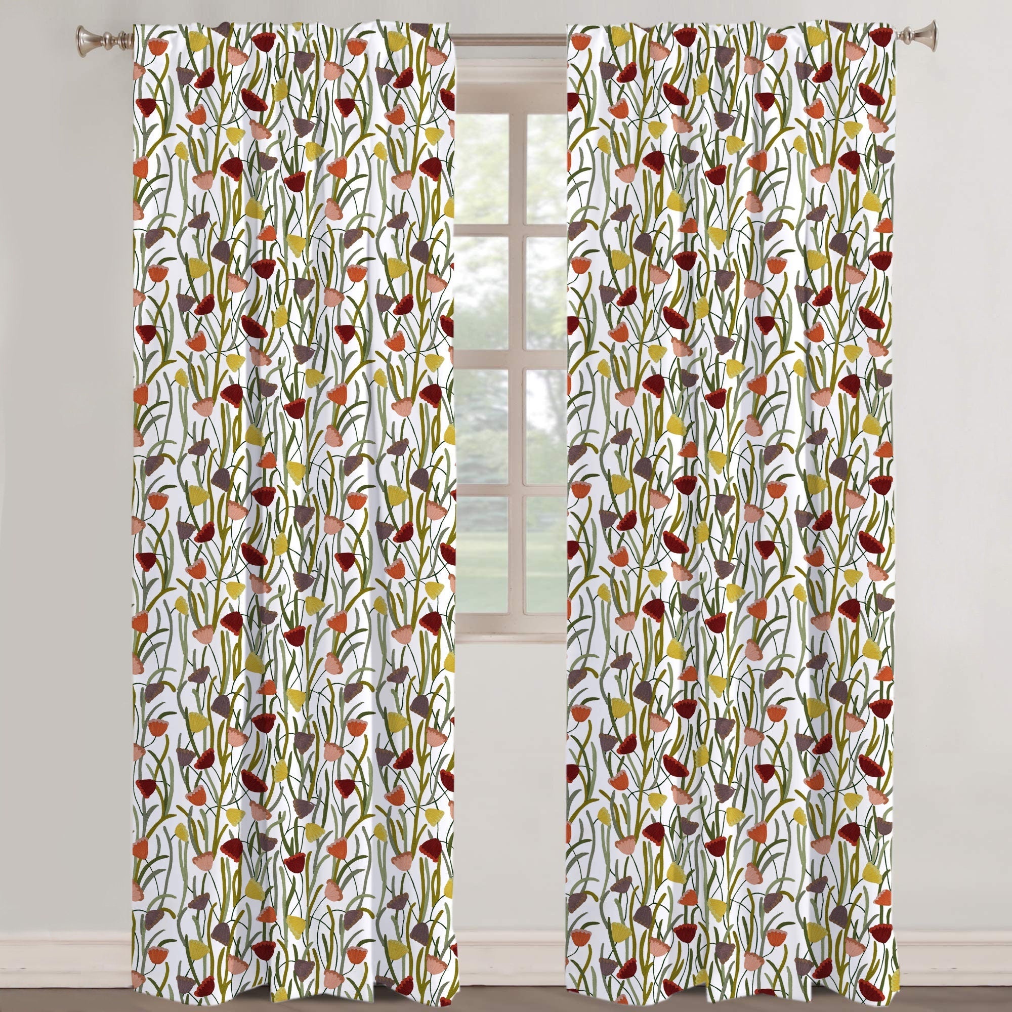 Sabrina - Set of 2 Panels Crewel Embroidered Curtains | Linen Cotton Mix | Fully Embroidered | Lined-2