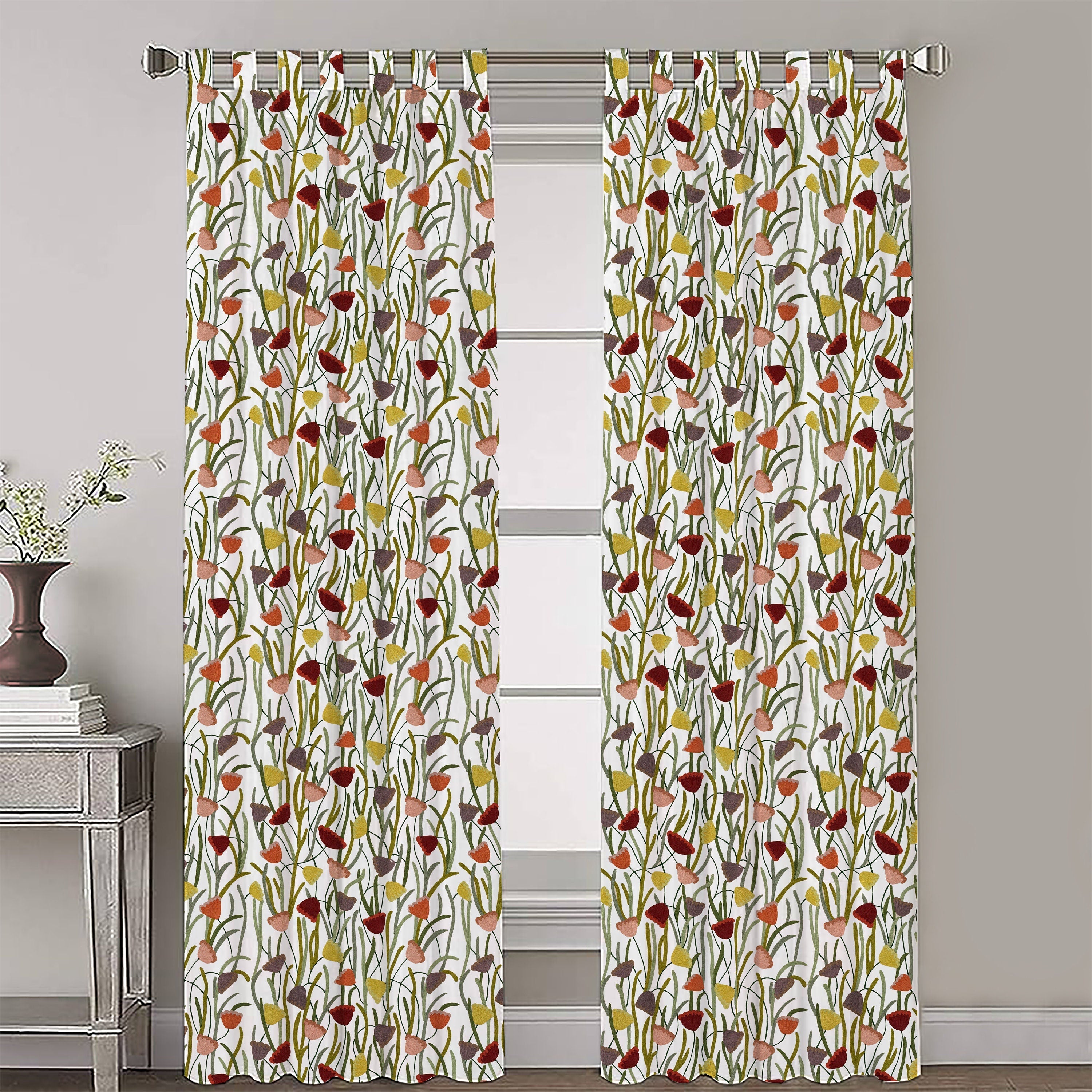 Sabrina - Set of 2 Panels Crewel Embroidered Curtains | Linen Cotton Mix | Fully Embroidered | Lined-3