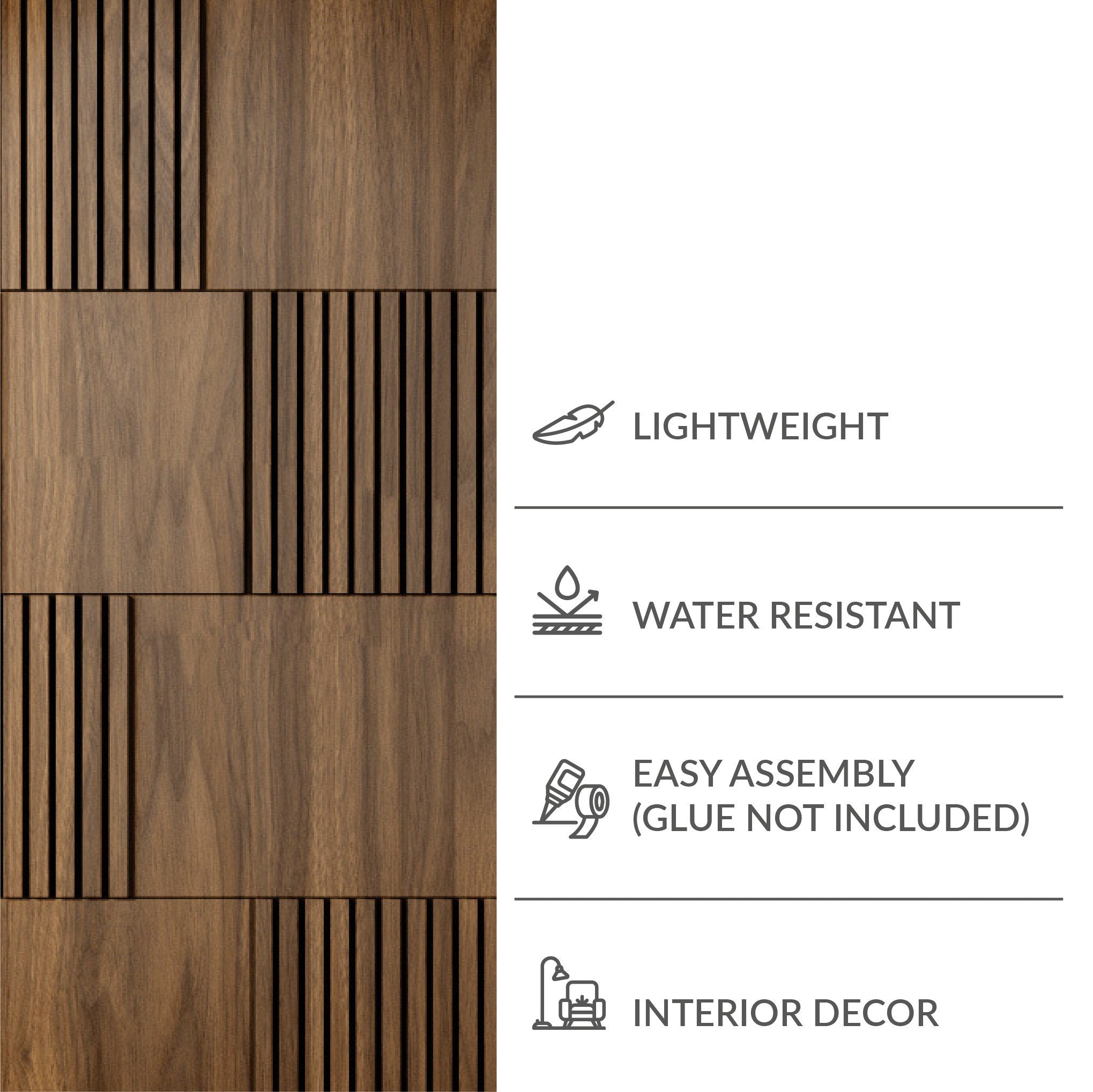 Modular Wall Panels Dark Wood, 3D Wall Panels, Modern Wall Panels, Large Wall Panels, SKU:MDWO-1