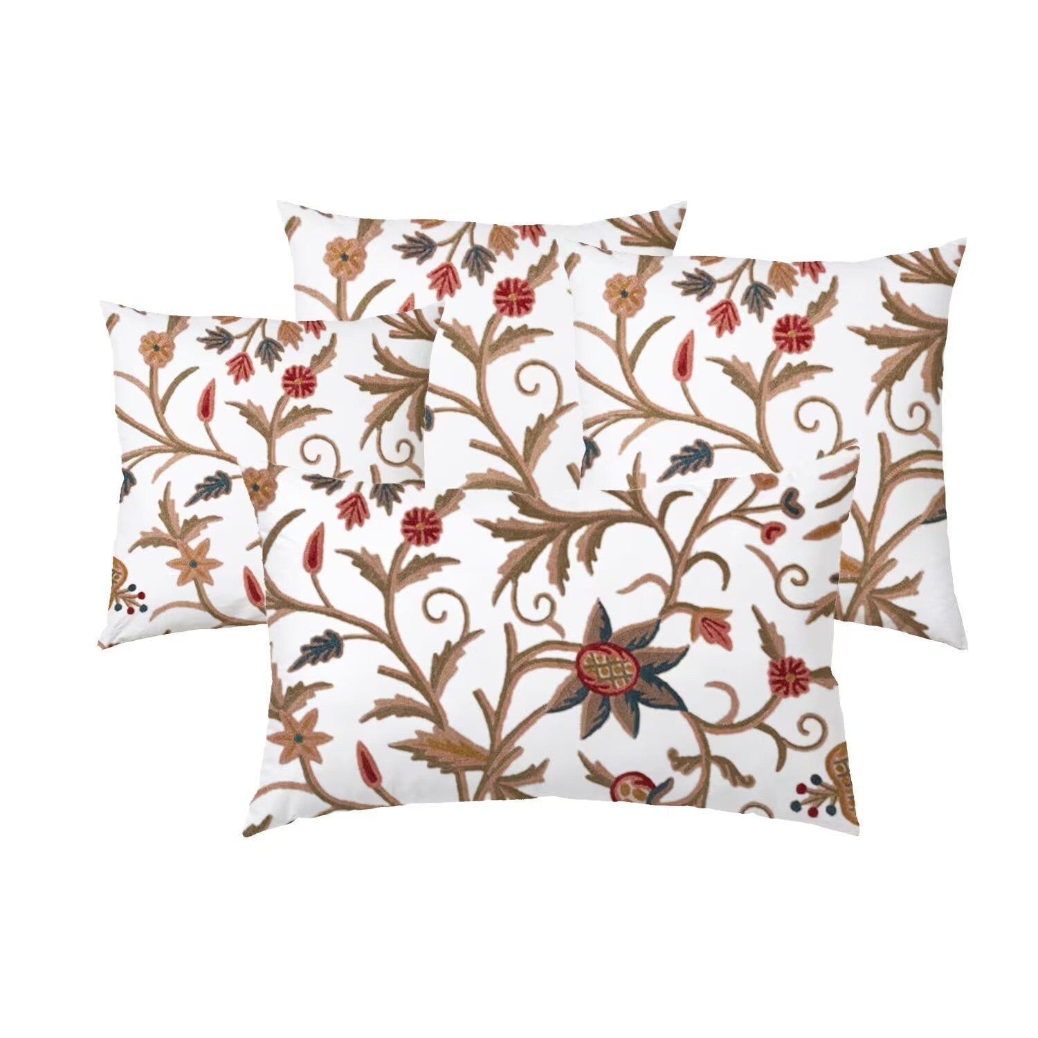 Mary  - Set of 4 Pieces | Cotton Linen Fabric | Crewel Embroidered | Pillow/Cushion Cover Set | With or Without Insert-2