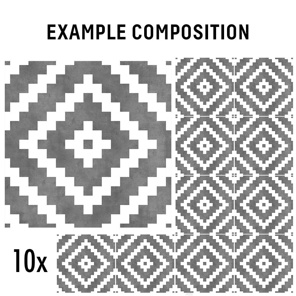 Encaustic Moroccan Patterns, Self Adhesive Vinyl Stickers, Kitchen Backsplash, Peel & Stick, Pack of 10, SKU:PIXL-4