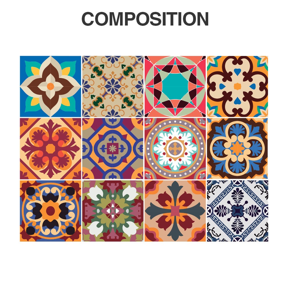 Talavera - Tile Decals - Tile Stickers - Talavera Traditional Tiles - Tiles for Kitchen - Kitchen Backsplash - Home - PACK OF 48 - SKU:TraTa-4