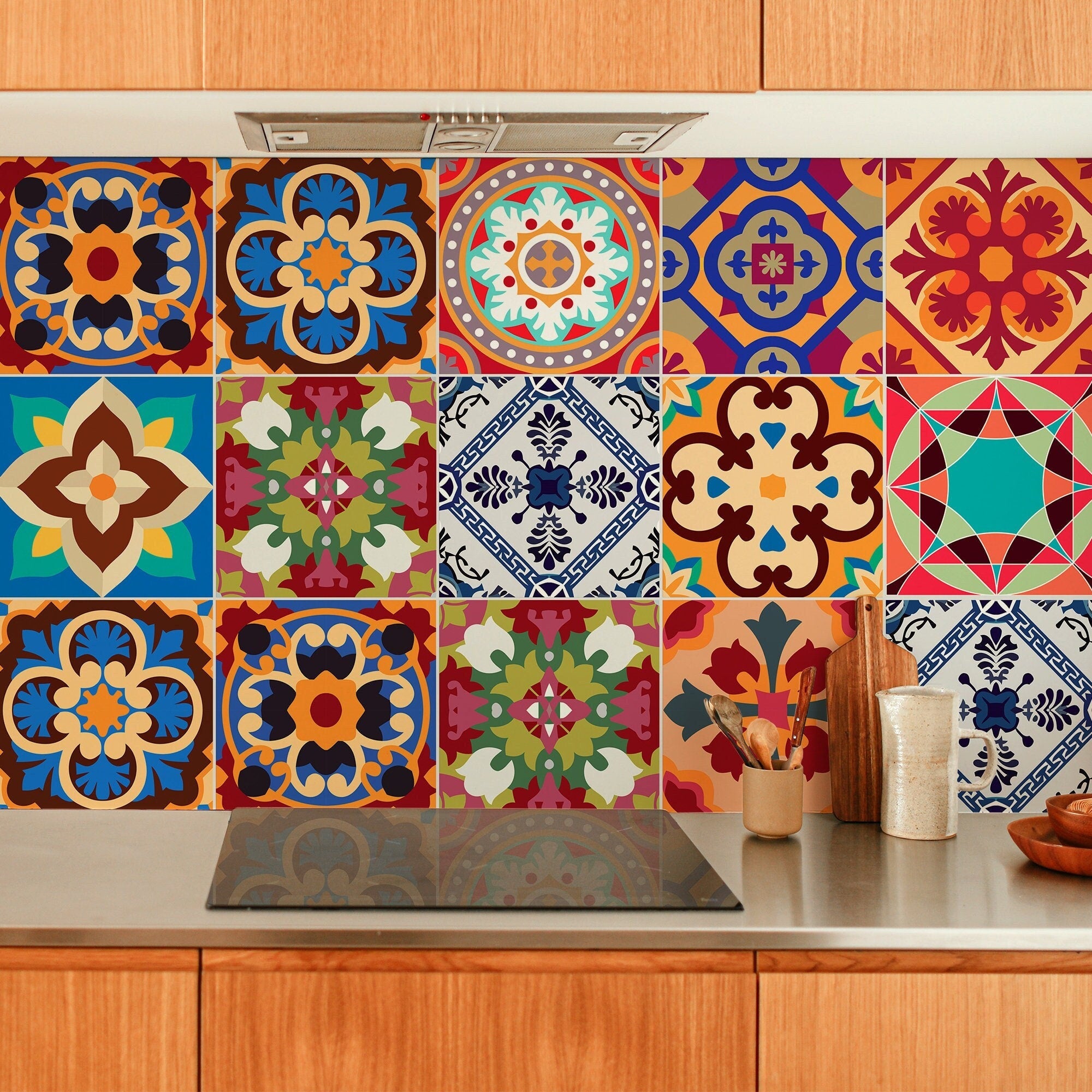 Talavera - Tile Decals - Tile Stickers - Talavera Traditional Tiles - Tiles for Kitchen - Kitchen Backsplash - Home - PACK OF 48 - SKU:TraTa-0