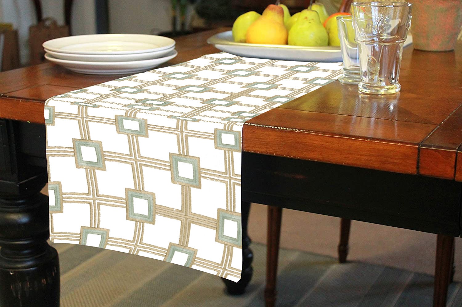 Amaris- Crewel Embroidered Table Runner | Linen Cotton Mix | Soft | Handmade | Cotton Linen Backing | Customisable Sizes-1