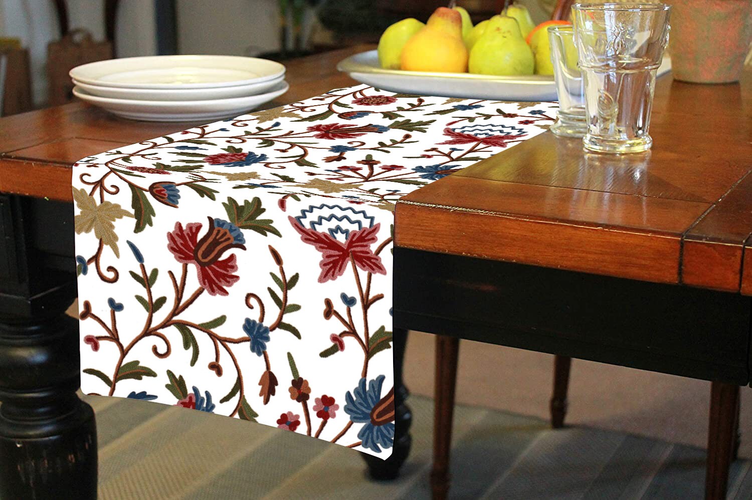 Sophia - Crewel Embroidered Table Runner | Linen Cotton Mix | Soft | Handmade | Cotton Linen Backing | Customisable Sizes-1