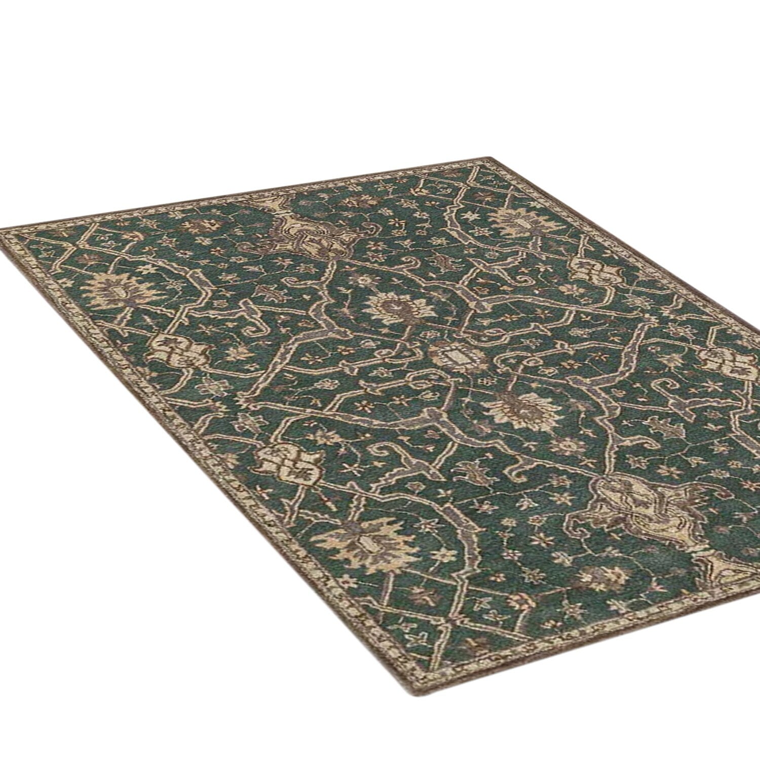 Radin - Handcrafted Rug/Carpet | Pure Wool | Hand Tufted | High Pile | High Density | Yarn Dyed | Green, Brown, Beige |-1