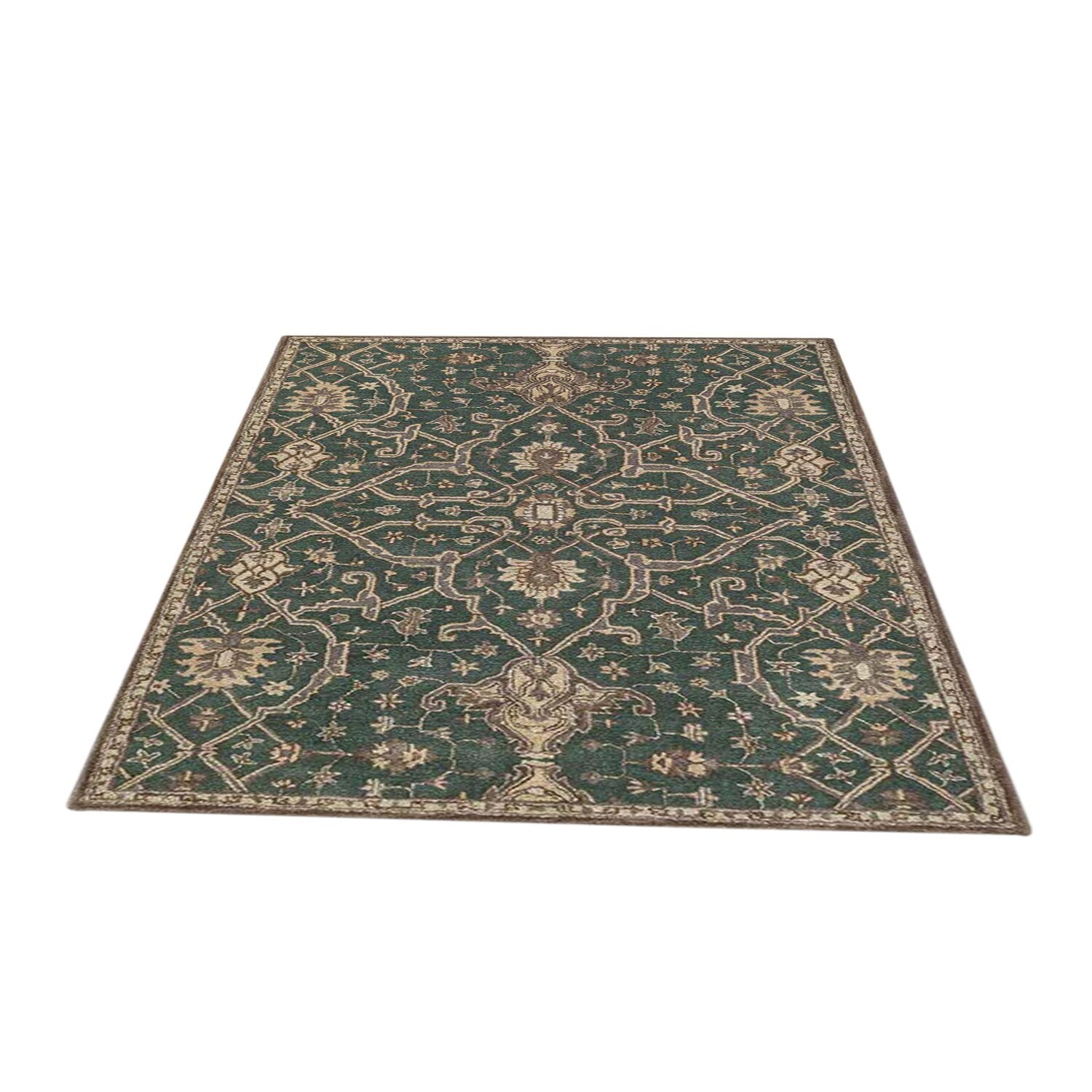 Radin - Handcrafted Rug/Carpet | Pure Wool | Hand Tufted | High Pile | High Density | Yarn Dyed | Green, Brown, Beige |-4