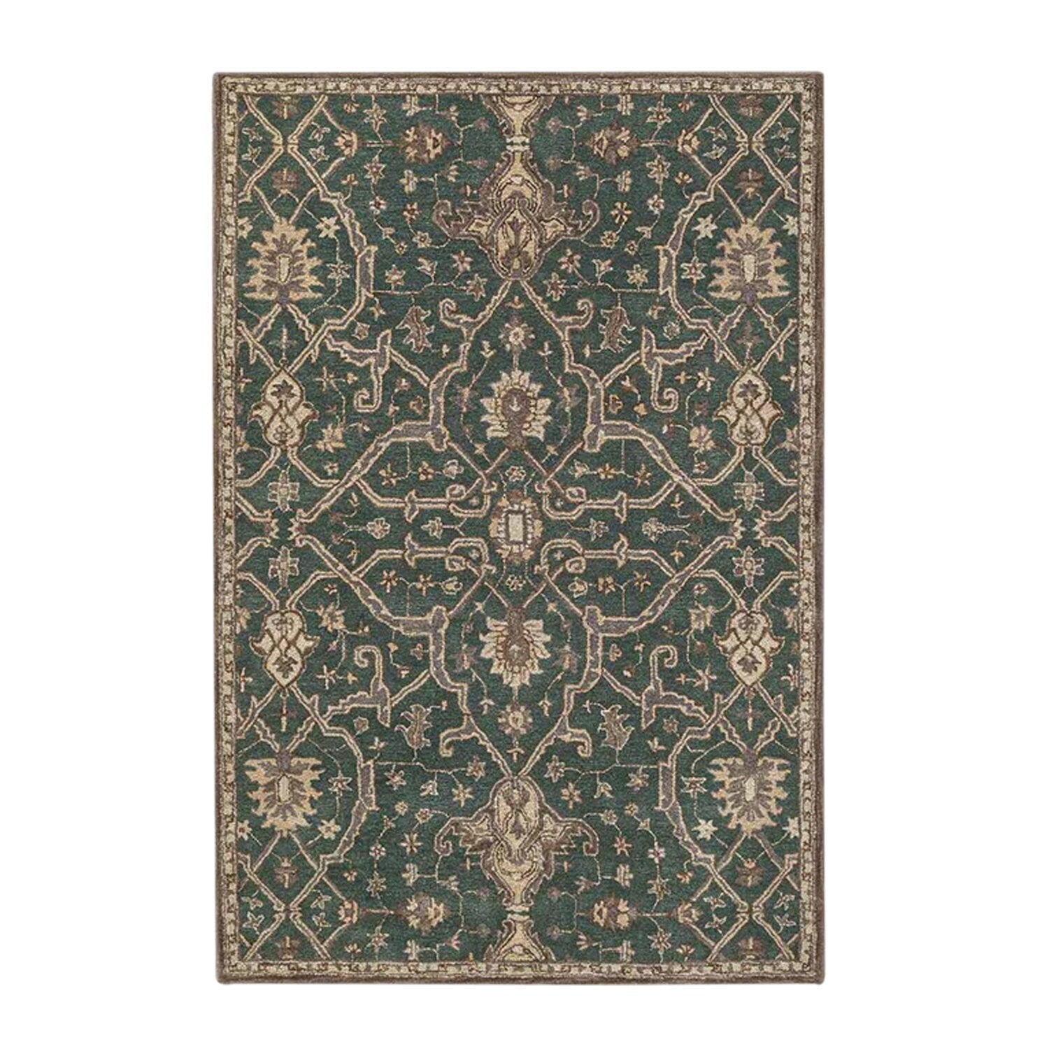 Radin - Handcrafted Rug/Carpet | Pure Wool | Hand Tufted | High Pile | High Density | Yarn Dyed | Green, Brown, Beige |-0