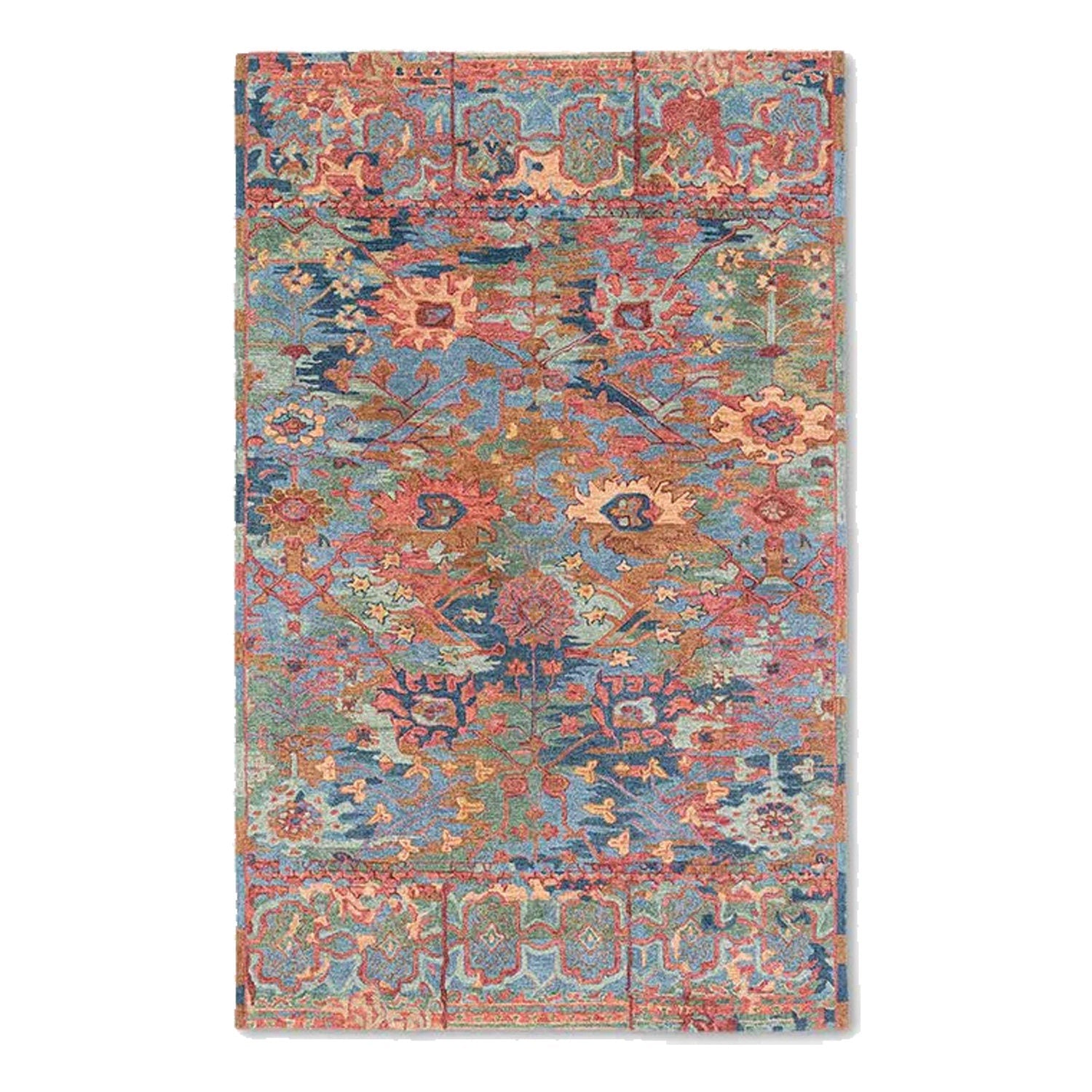 Cyra - Handcrafted Rug/Carpet | Pure Wool | Hand Tufted | High Pile | High Density | Yarn Dyed | Blue, Pink, Orange, Red, Green-0