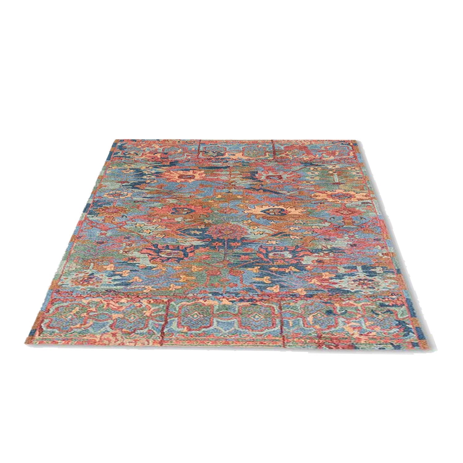 Cyra - Handcrafted Rug/Carpet | Pure Wool | Hand Tufted | High Pile | High Density | Yarn Dyed | Blue, Pink, Orange, Red, Green-4