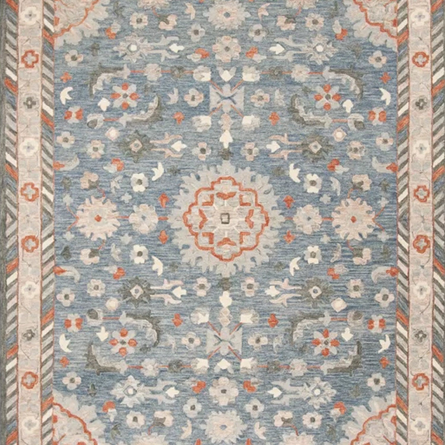 Bahar - Handcrafted Rug/Carpet | Pure Wool | Hand Tufted | High Pile | High Density | Yarn Dyed | Blue, Grey, Orange, Red-1