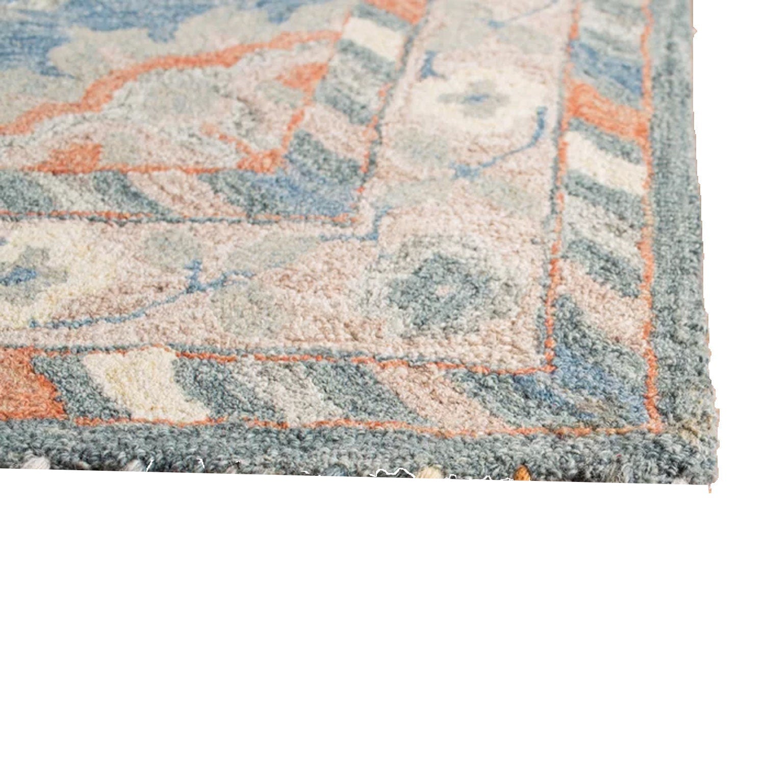 Bahar - Handcrafted Rug/Carpet | Pure Wool | Hand Tufted | High Pile | High Density | Yarn Dyed | Blue, Grey, Orange, Red-4