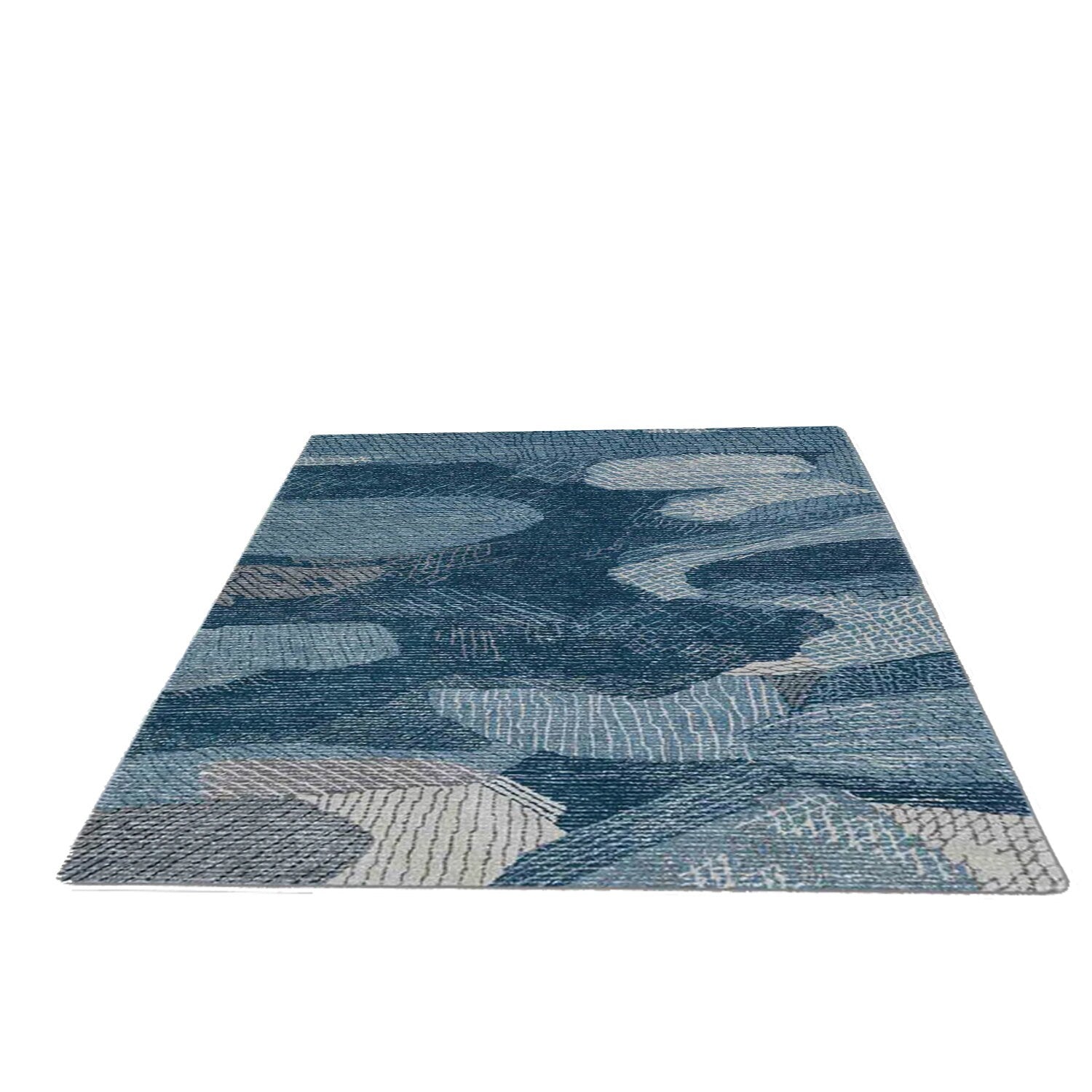 Shades of Blue | Abstract Design - Handcrafted Rug/Carpet | Pure Wool | Hand Tufted | High Pile | High Density | Yarn Dyed-1