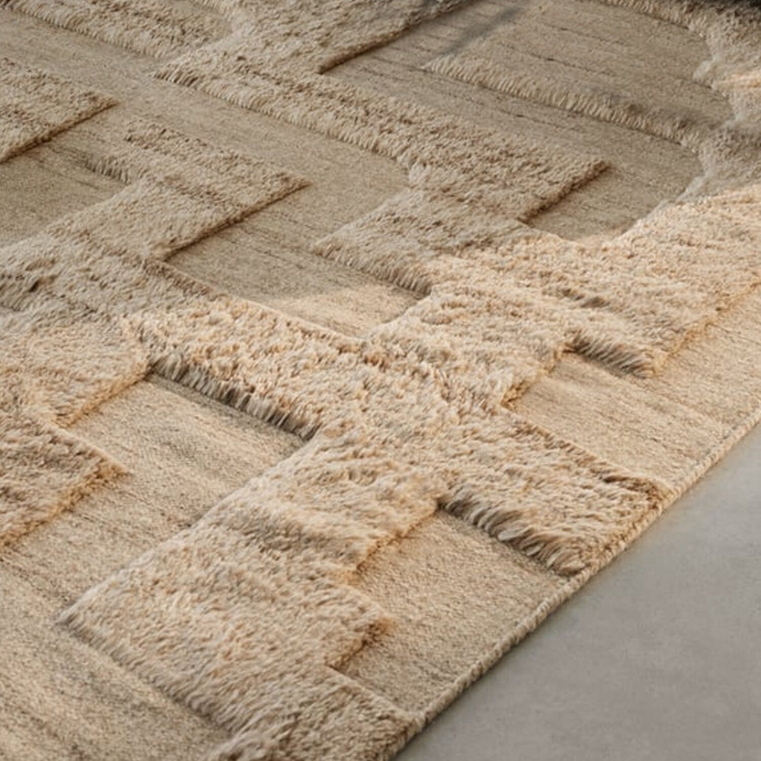 Light Brown-Beige Abstract Self Design - Handcrafted Rug/Carpet | Pure Wool | Hand Tufted | High Pile | High Density | Yarn Dyed-3