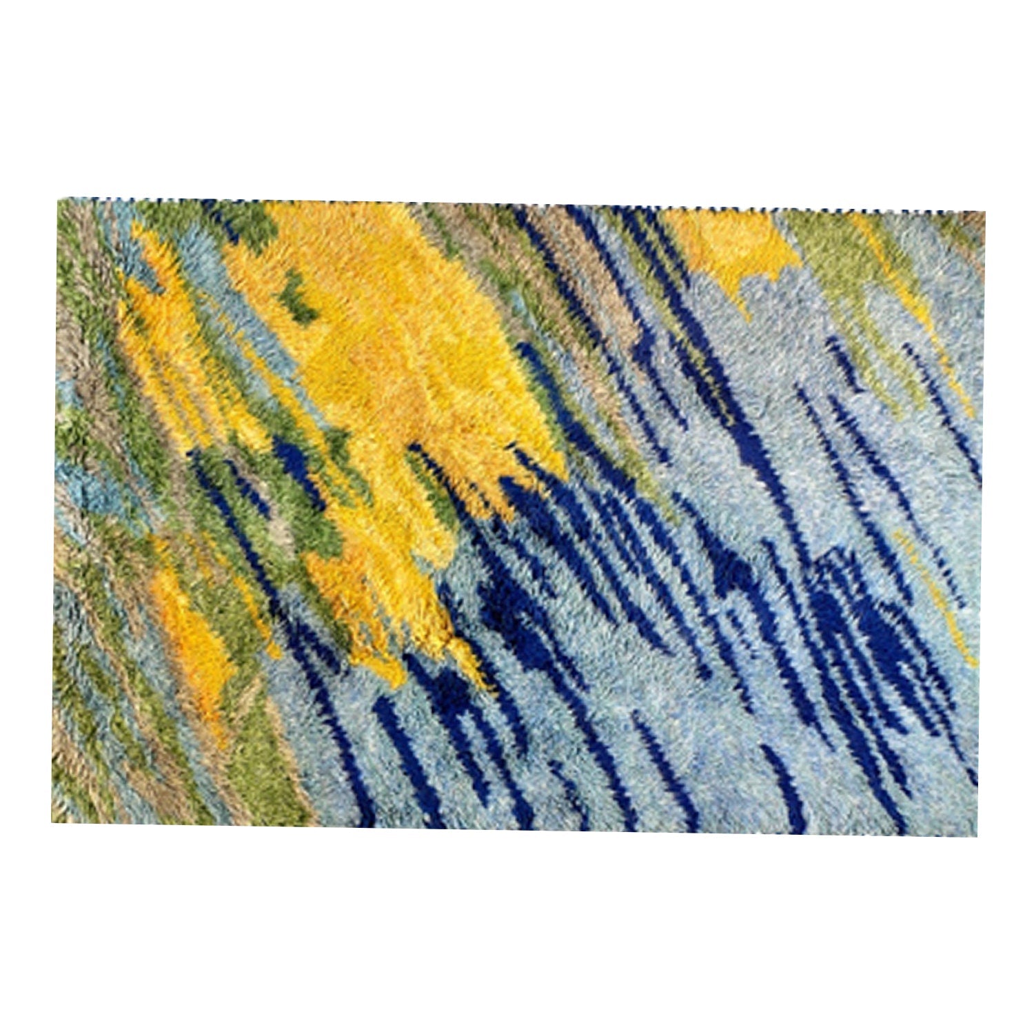 Blue, Yellow, Green | Abstract Design - Handcrafted Rug/Carpet | Pure Wool | Hand Tufted | High Pile | High Density | Yarn Dyed-3