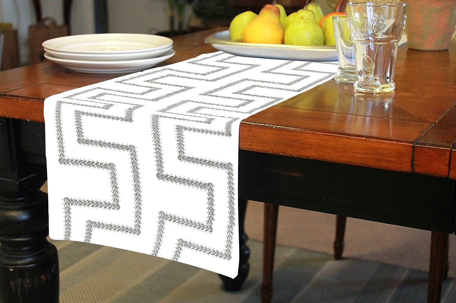 Fiora - Crewel Embroidered Table Runner | Linen Cotton Mix | Soft | Handmade | Cotton Linen Backing | Customisable Sizes-1