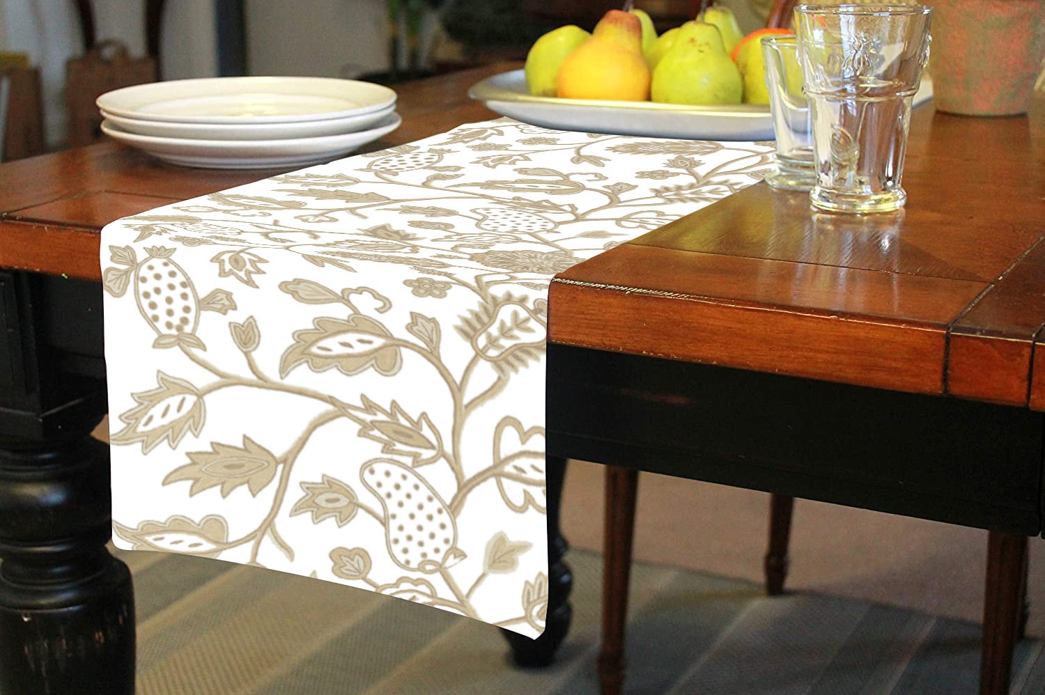 Julia  - Crewel Embroidered Table Runner | Linen Cotton Mix | Soft | Handmade | Cotton Linen Backing | Customisable Sizes-1