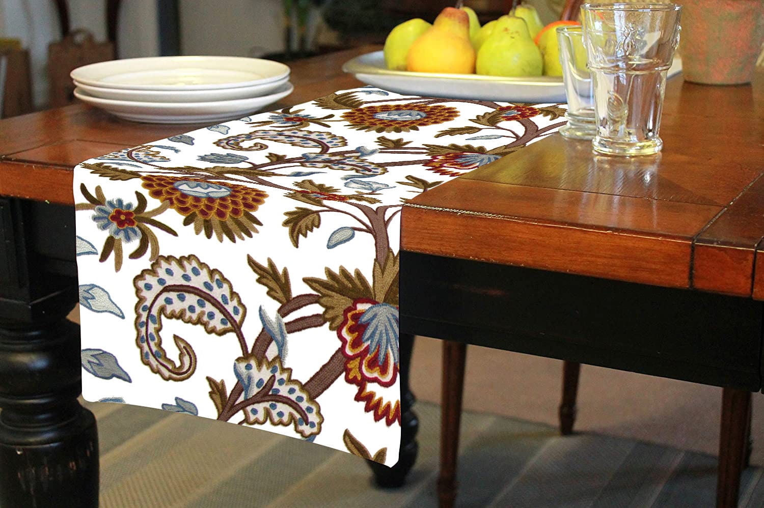 Savannah - Crewel Embroidered Table Runner | Linen Cotton Mix | Soft | Handmade | Cotton Linen Backing | Customisable Sizes-1