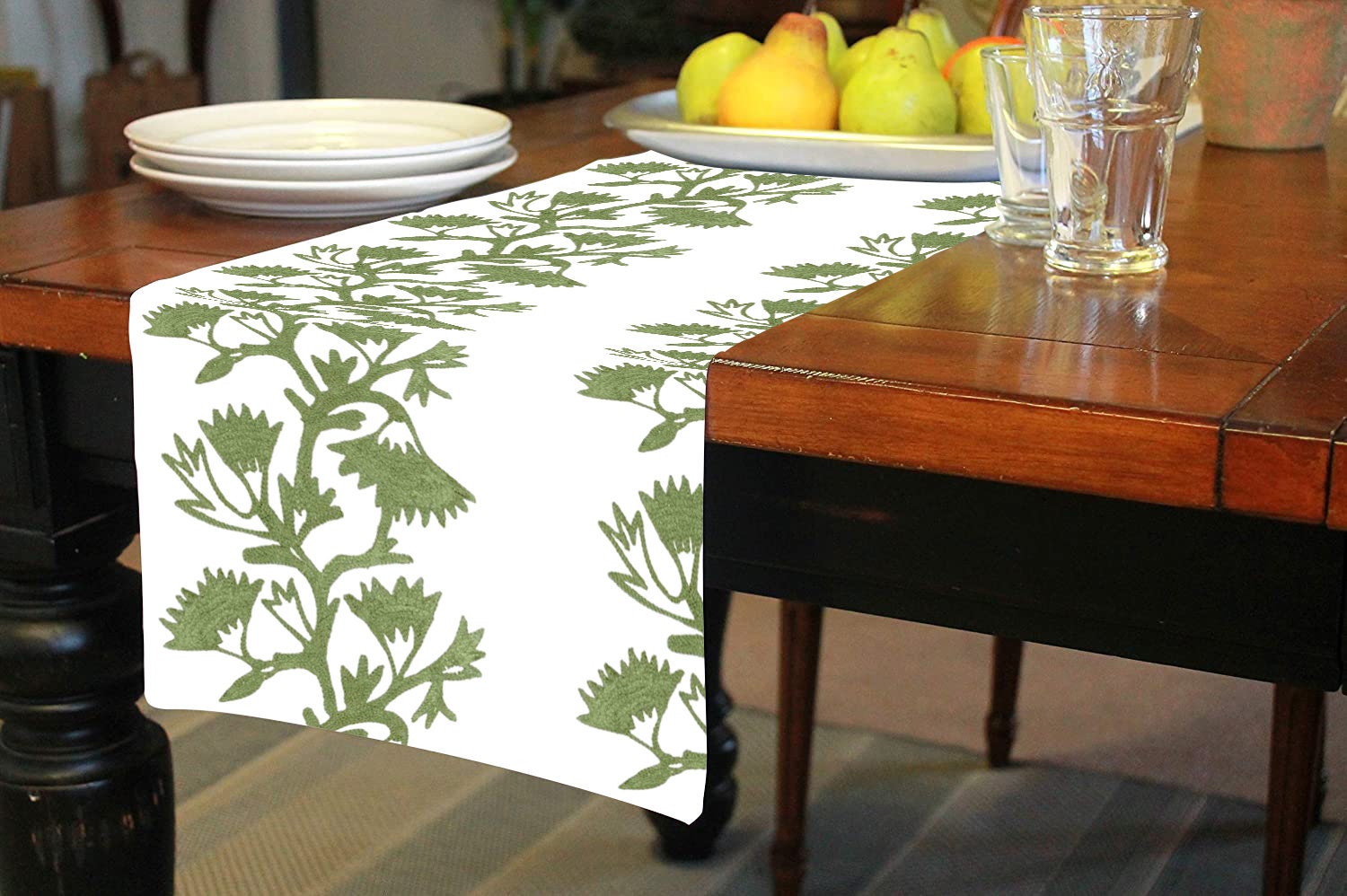 Xanthe - Crewel Embroidered Table Runner | Linen Cotton Mix | Soft | Handmade | Cotton Linen Backing | Customisable Sizes-1