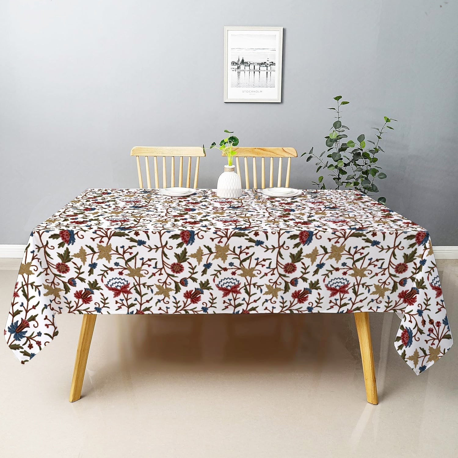 Sophia - Crewel Embroidered Tablecloth | Linen Cotton Mix | Soft | Handmade | Cotton Linen Backing | Customisable Sizes-0