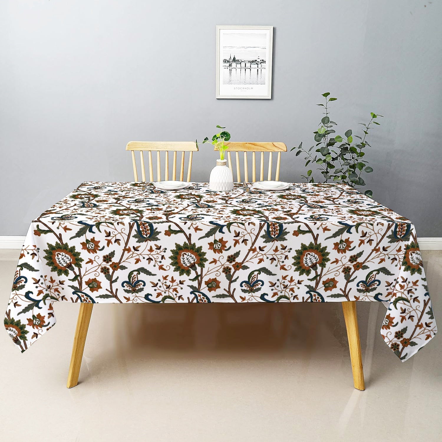 Sydney - Crewel Embroidered Tablecloth | Linen Cotton Mix | Soft | Handmade | Cotton Linen Backing | Customisable Sizes-0