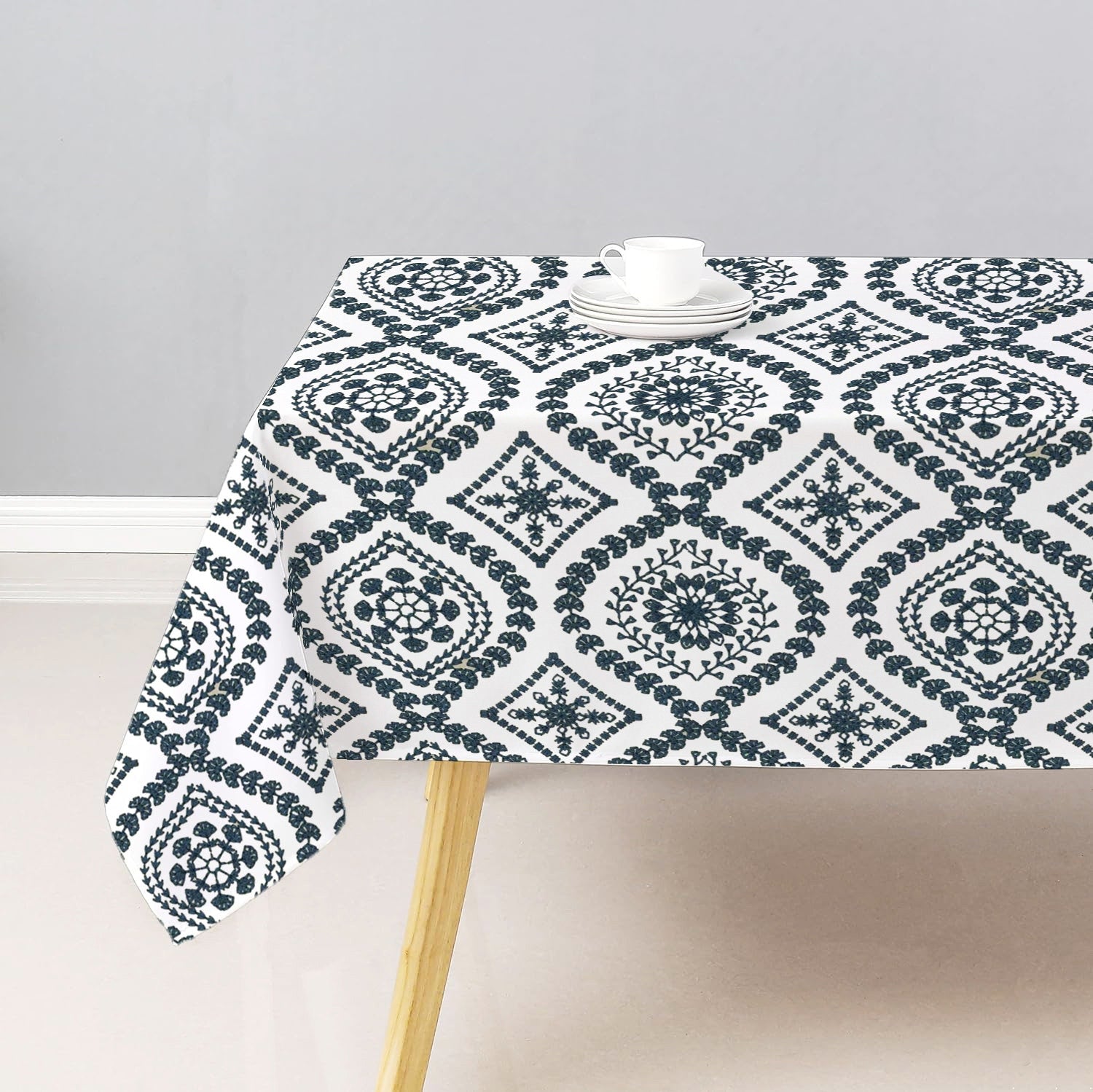 Nikoleta - Crewel Embroidered Tablecloth | Linen Cotton Mix | Soft | Handmade | Cotton Linen Backing | Customisable Sizes-1